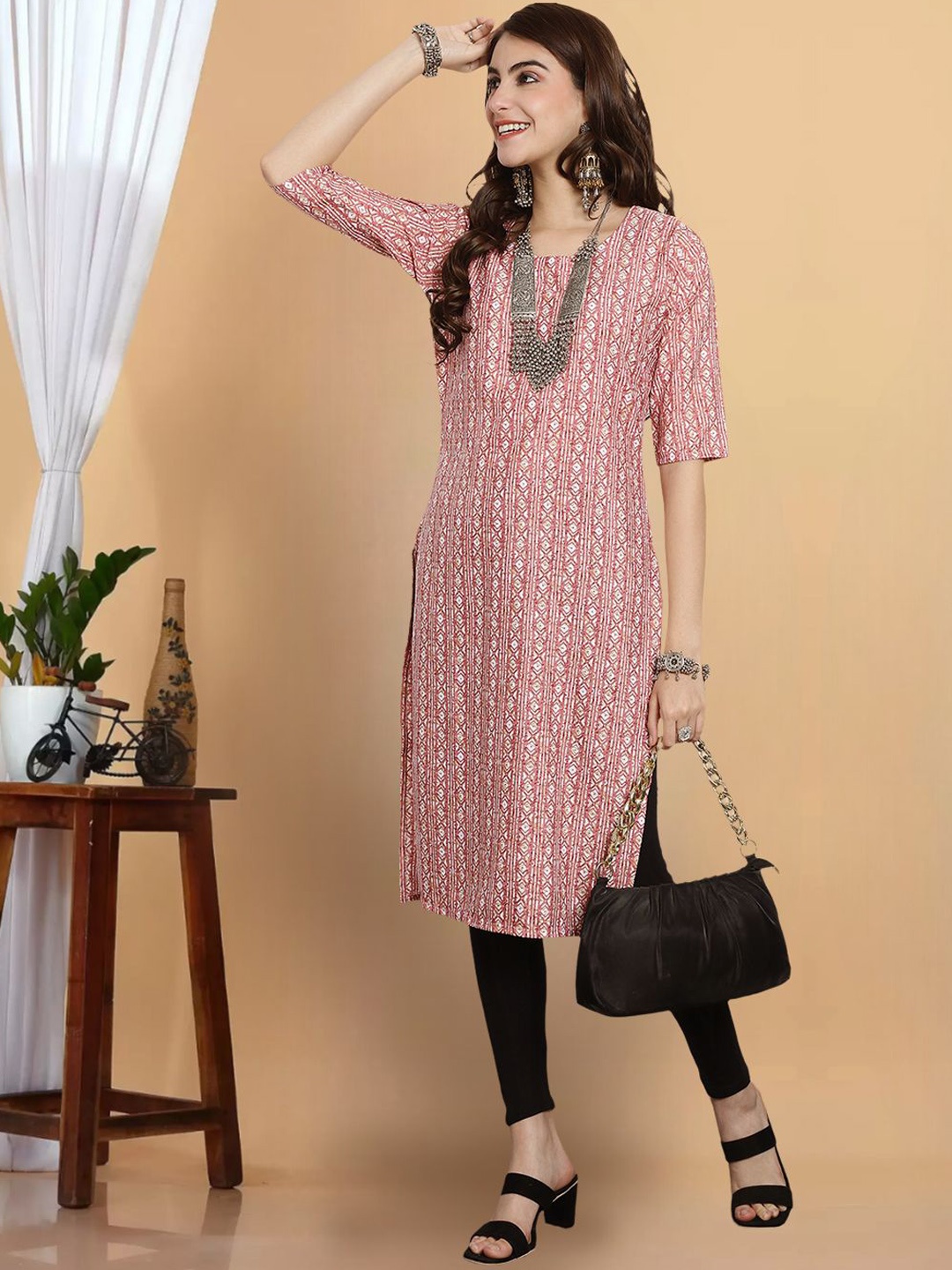 7Threads Women Geometric Striped Flared Sleeves Thread Work Floral Crepe Anarkali Kurta, Multi
7Threads Women Geometric Striped Flared Sleeves Thread Work Floral Crepe Anarkali Kurta, Multi