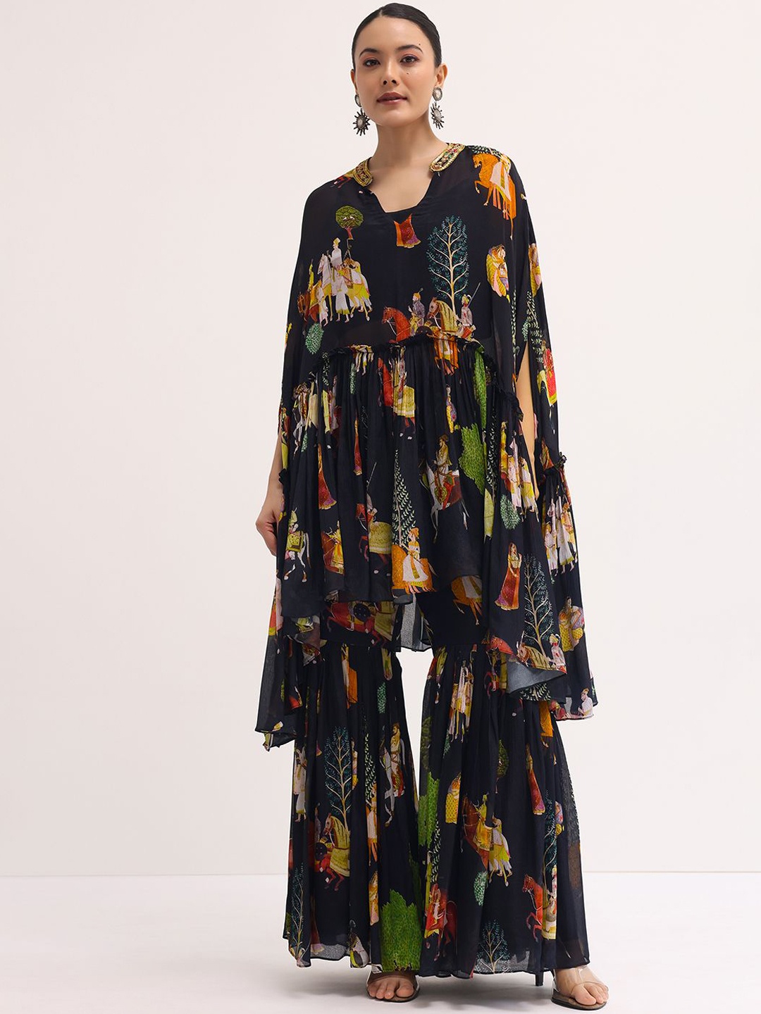 KALKI Fashion Floral Printed Mandarin Collar Georgette Anarkali Kurta with Salwar, Black
KALKI Fashion Floral Printed Mandarin Collar Georgette Anarkali Kurta with Salwar, Black