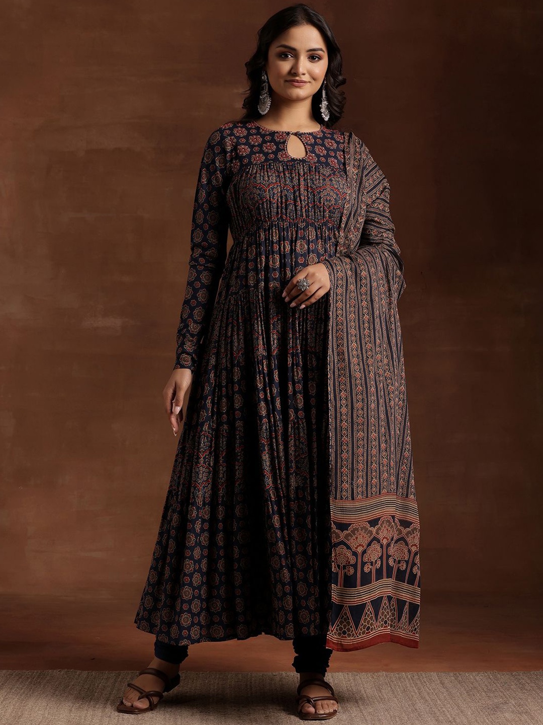 Libas Ethnic Motifs Printed Keyhole Neck Cotton Anarkali Kurta with Churidar & Dupatta, Blue
Libas Ethnic Motifs Printed Keyhole Neck Cotton Anarkali Kurta with Churidar & Dupatta, Blue