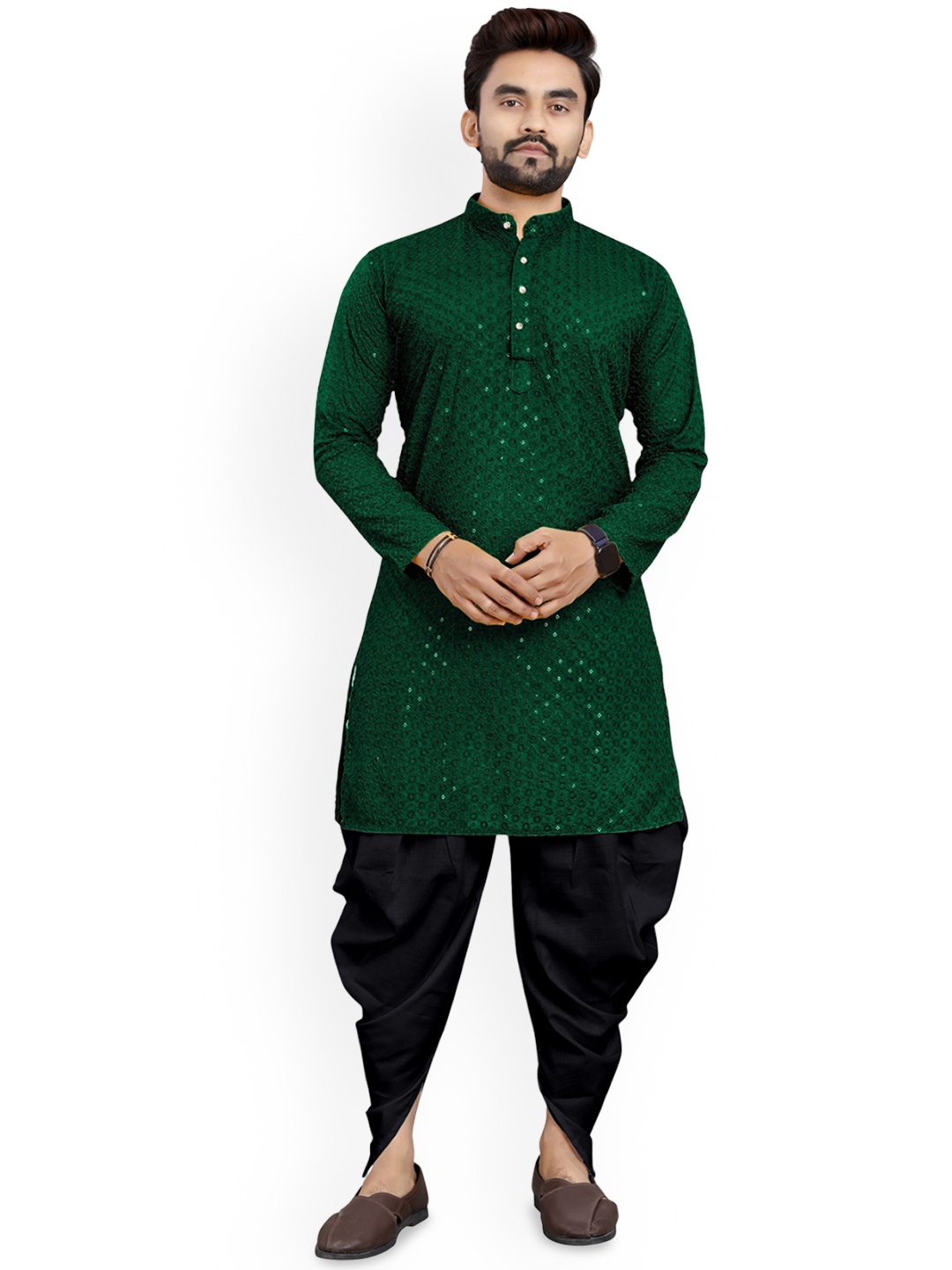 trustous Floral Embroidered Sequinned Mandarin Collar Straight Kurta with Dhoti Pants, Green
trustous Floral Embroidered Sequinned Mandarin Collar Straight Kurta with Dhoti Pants, Green