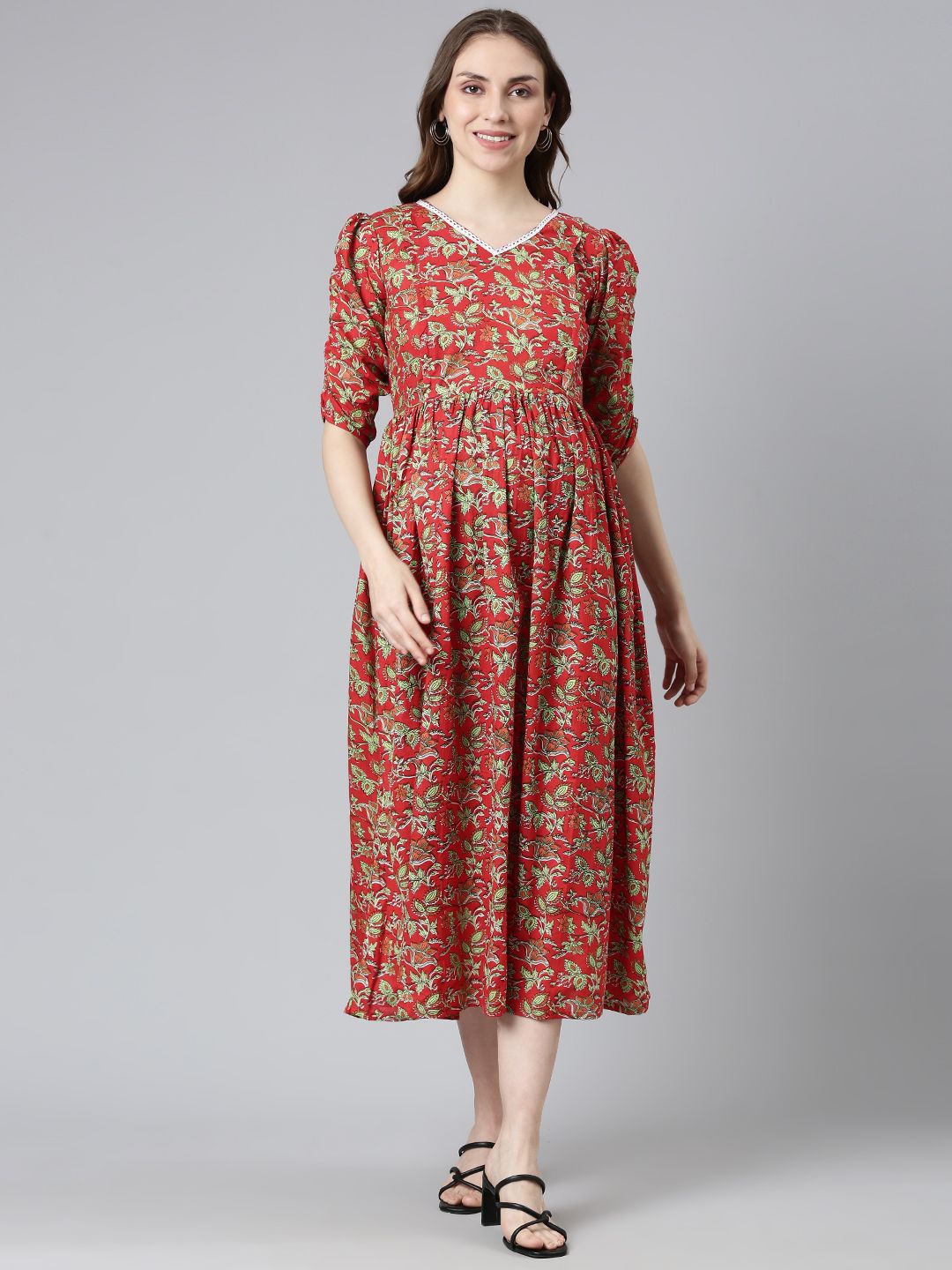 Swishchick Women Floral Printed Pure Cotton Puff Sleeve Maternity Fit & Flare Dress, Red
Swishchick Women Floral Printed Pure Cotton Puff Sleeve Maternity Fit & Flare Dress, Red