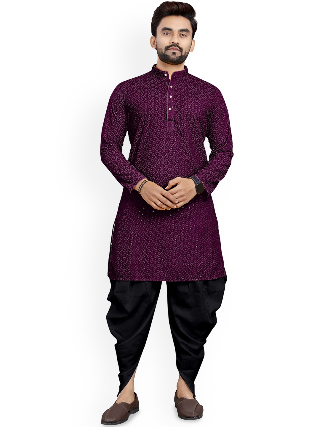 trustous Floral Embroidered Sequinned Mandarin Collar Straight Kurta with Dhoti Pants, Purple
trustous Floral Embroidered Sequinned Mandarin Collar Straight Kurta with Dhoti Pants, Purple