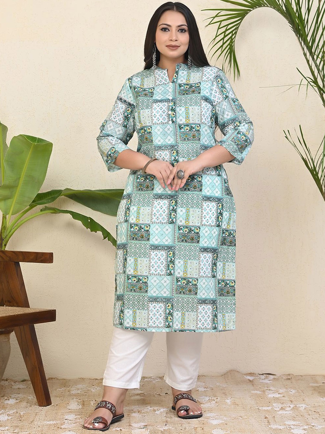 Aspriya Plus Size Floral Printed Mandarin Collar Pure Cotton Straight Kurta with Trousers, Green
Aspriya Plus Size Floral Printed Mandarin Collar Pure Cotton Straight Kurta with Trousers, Green