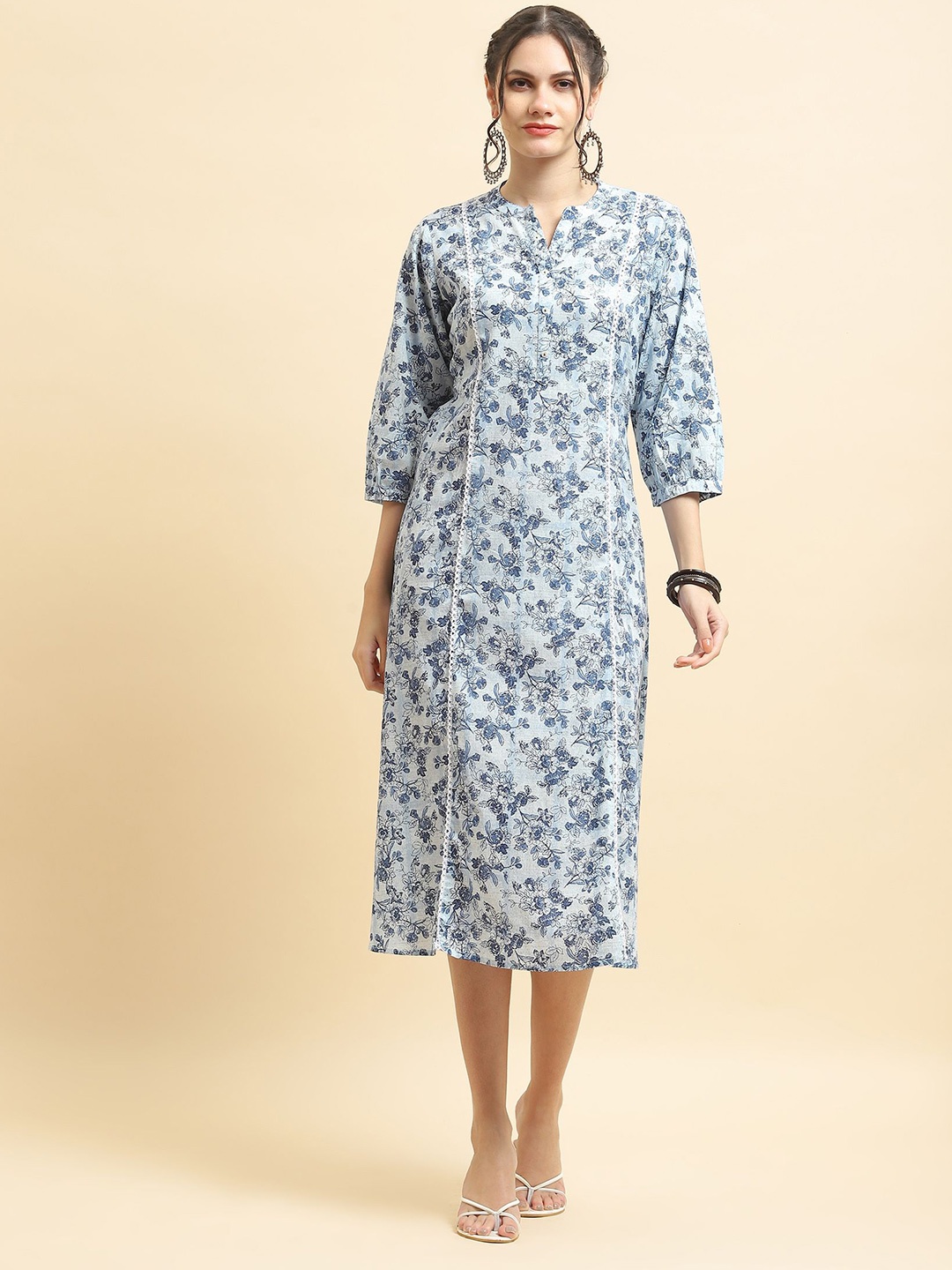 Shree women Cotton mandarin collar cuffed sleeves floral print a-line maxi dress, Navy blue
Shree women Cotton mandarin collar cuffed sleeves floral print a-line maxi dress, Navy blue