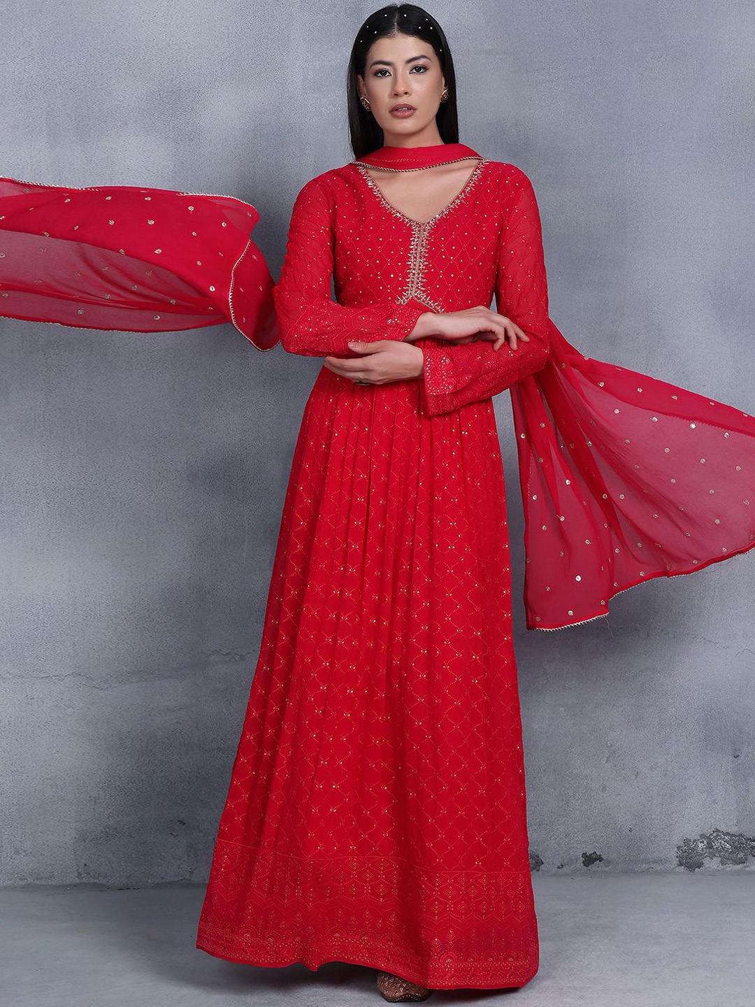 Rang by Indya Women Ethnic Motifs Embroidered Flared Sleeves Thread Work Georgette Anarkali Kurta, Pink
Rang by Indya Women Ethnic Motifs Embroidered Flared Sleeves Thread Work Georgette Anarkali Kurta, Pink