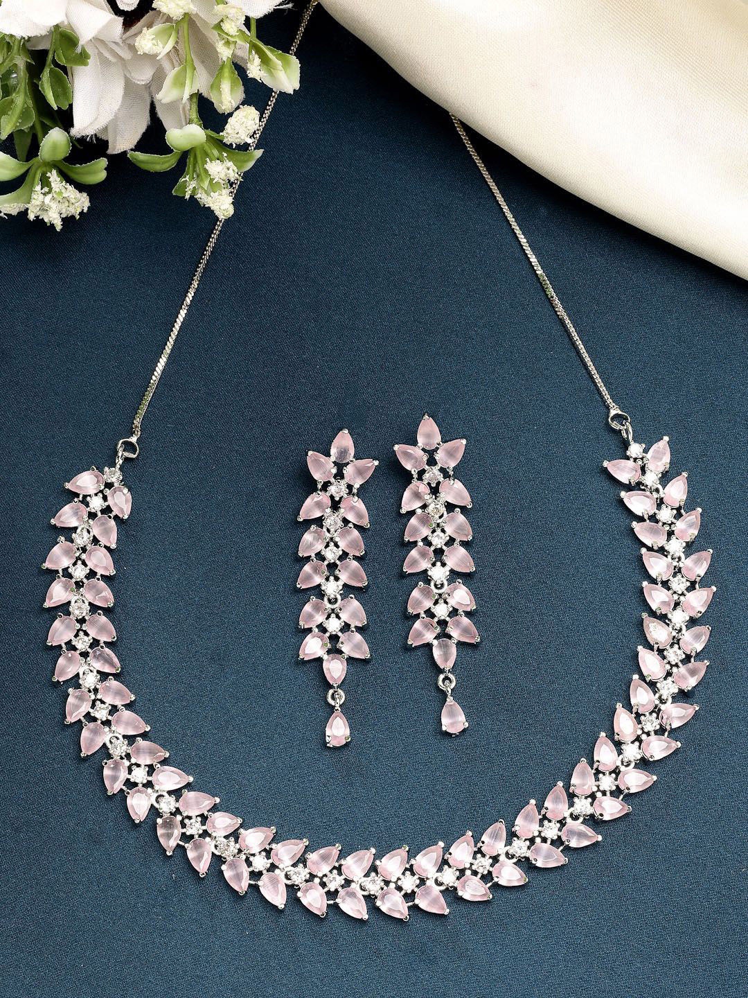 ZENEME Rhodium Plated American Diamond Studded Crystal Radiant Necklace and Earrings, Silver
ZENEME Rhodium Plated American Diamond Studded Crystal Radiant Necklace and Earrings, Silver