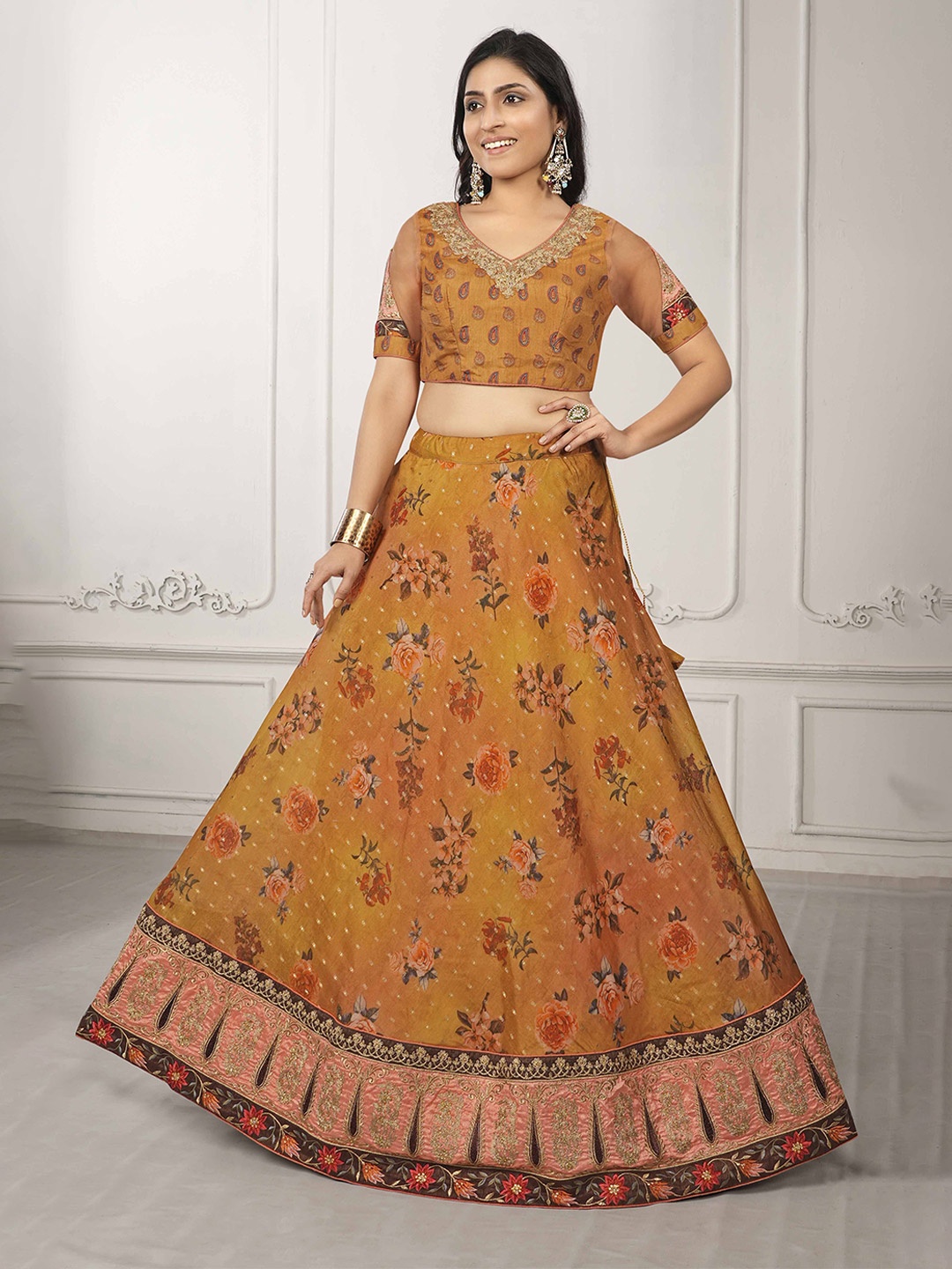 SAPTRANGI Embroidered Ready to Wear Lehenga & Unstitched Blouse With Dupatta, Mustard
SAPTRANGI Embroidered Ready to Wear Lehenga & Unstitched Blouse With Dupatta, Mustard