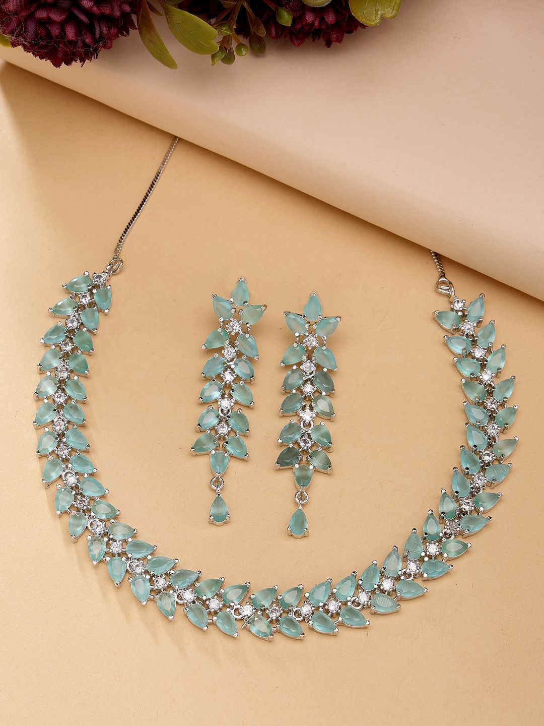 ZENEME Rhodium-Plated American Diamond-Studded Crystal Radiant Necklace and Earrings, Silver
ZENEME Rhodium-Plated American Diamond-Studded Crystal Radiant Necklace and Earrings, Silver