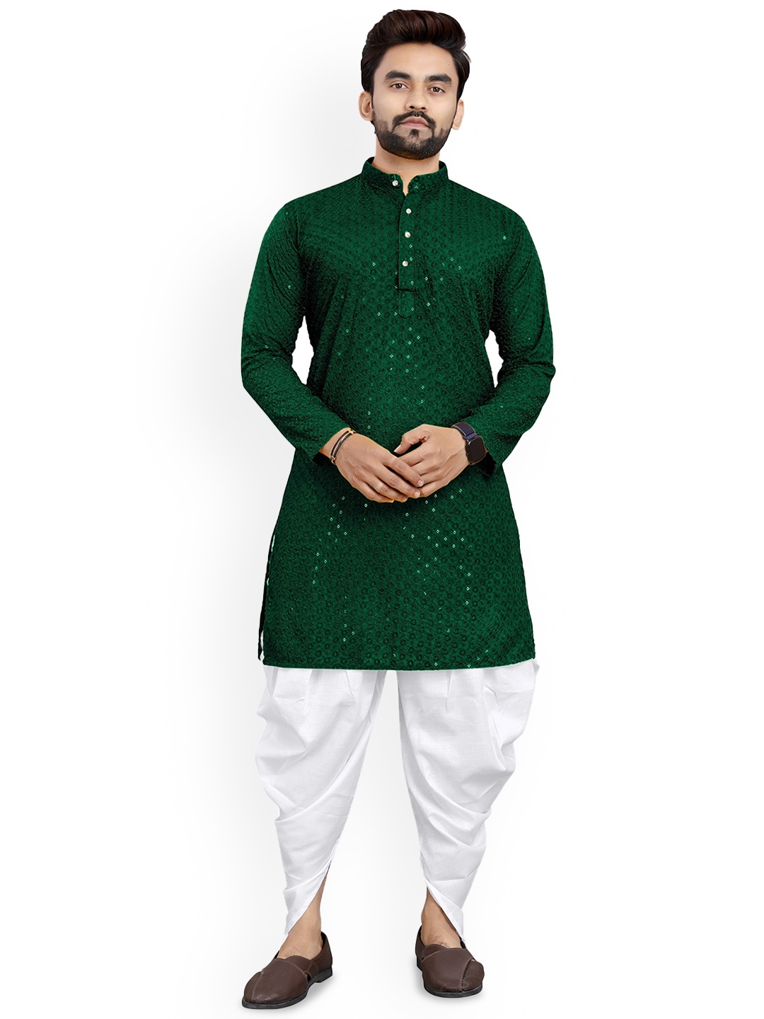 trustous Floral Embroidered Sequinned Mandarin Collar Straight Kurta with Dhoti Pants, Green
trustous Floral Embroidered Sequinned Mandarin Collar Straight Kurta with Dhoti Pants, Green