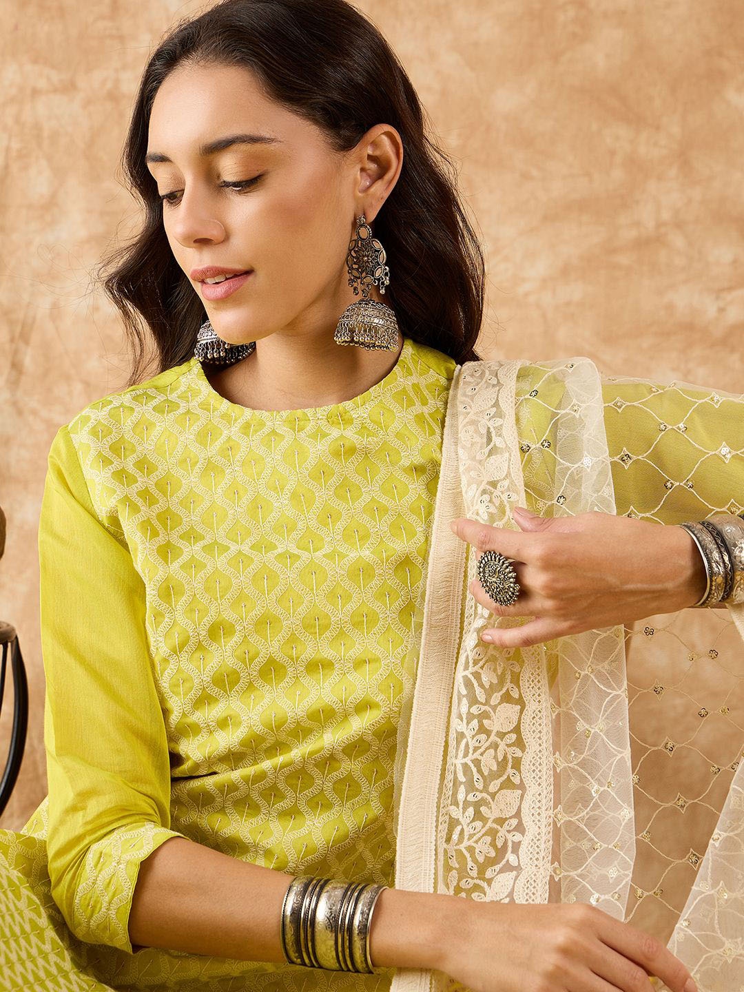 Indo Era Embroidered Straight Sequinned Chanderi Cotton Kurta with Trousers & Dupatta, Green
Indo Era Embroidered Straight Sequinned Chanderi Cotton Kurta with Trousers & Dupatta, Green