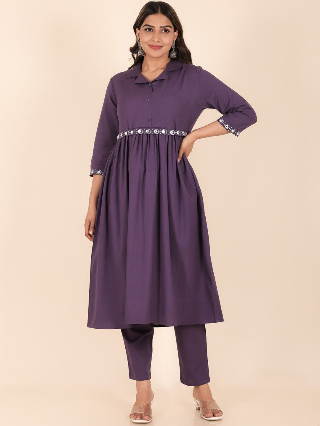 Aramya Women Thread Work Kurta, Purple 
Aramya Women Thread Work Kurta, Purple