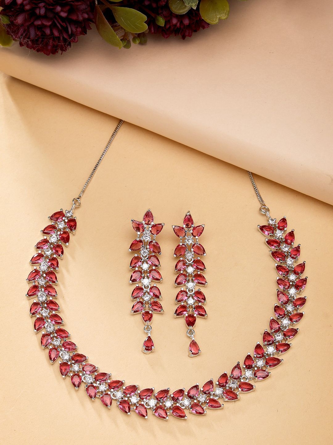 ZENEME Rhodium Plated American Diamond Studded Crystal Radiant Necklace and Earrings, Silver
ZENEME Rhodium Plated American Diamond Studded Crystal Radiant Necklace and Earrings, Silver