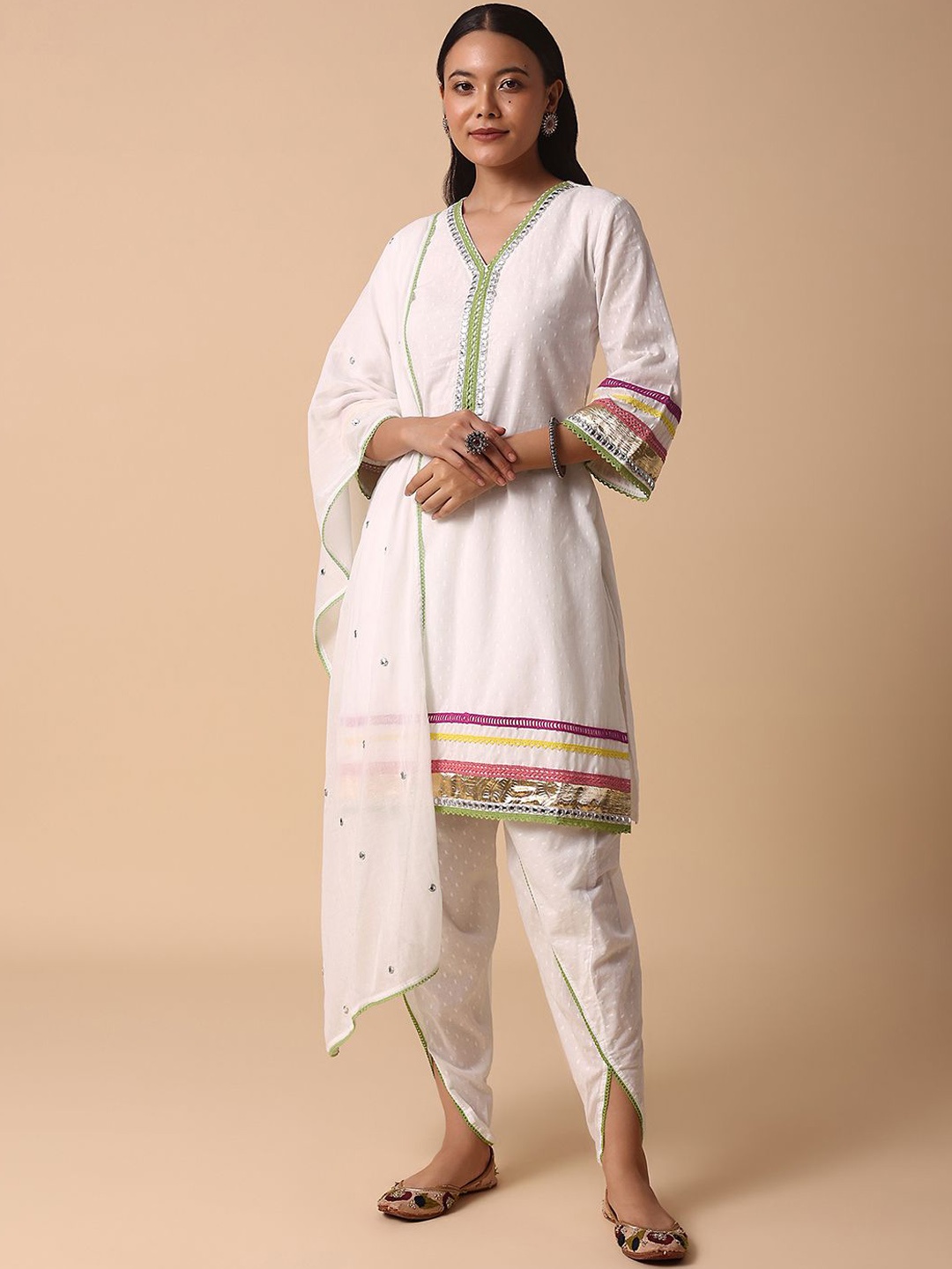 KALKI Fashion Yoke Design Mirror Work Pure Cotton Kurta with Dhoti Pants & Dupatta, White
KALKI Fashion Yoke Design Mirror Work Pure Cotton Kurta with Dhoti Pants & Dupatta, White