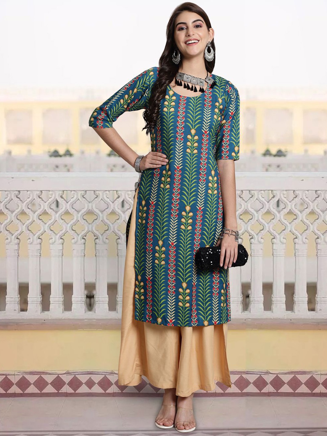7Threads Floral Printed Round Neck Three-Quarter Sleeves Straight Kurta, Turquoise blue
7Threads Floral Printed Round Neck Three-Quarter Sleeves Straight Kurta, Turquoise blue