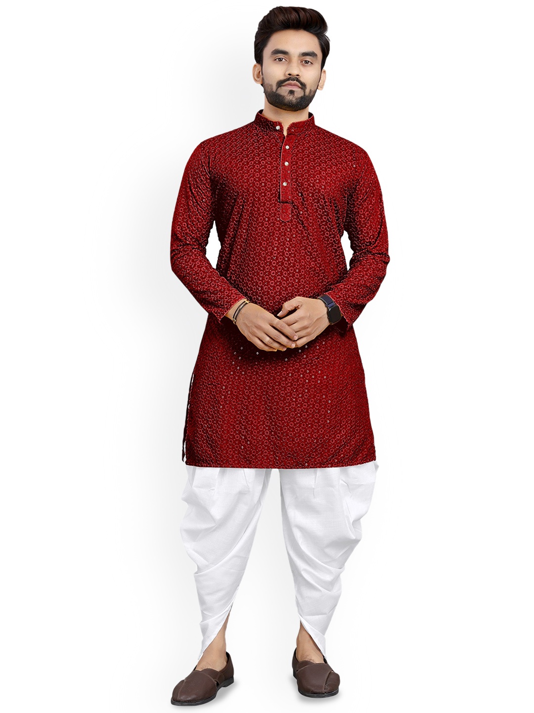 trustous Floral Embroidered Sequinned Mandarin Collar Straight Kurta with Dhoti Pants, Maroon
trustous Floral Embroidered Sequinned Mandarin Collar Straight Kurta with Dhoti Pants, Maroon