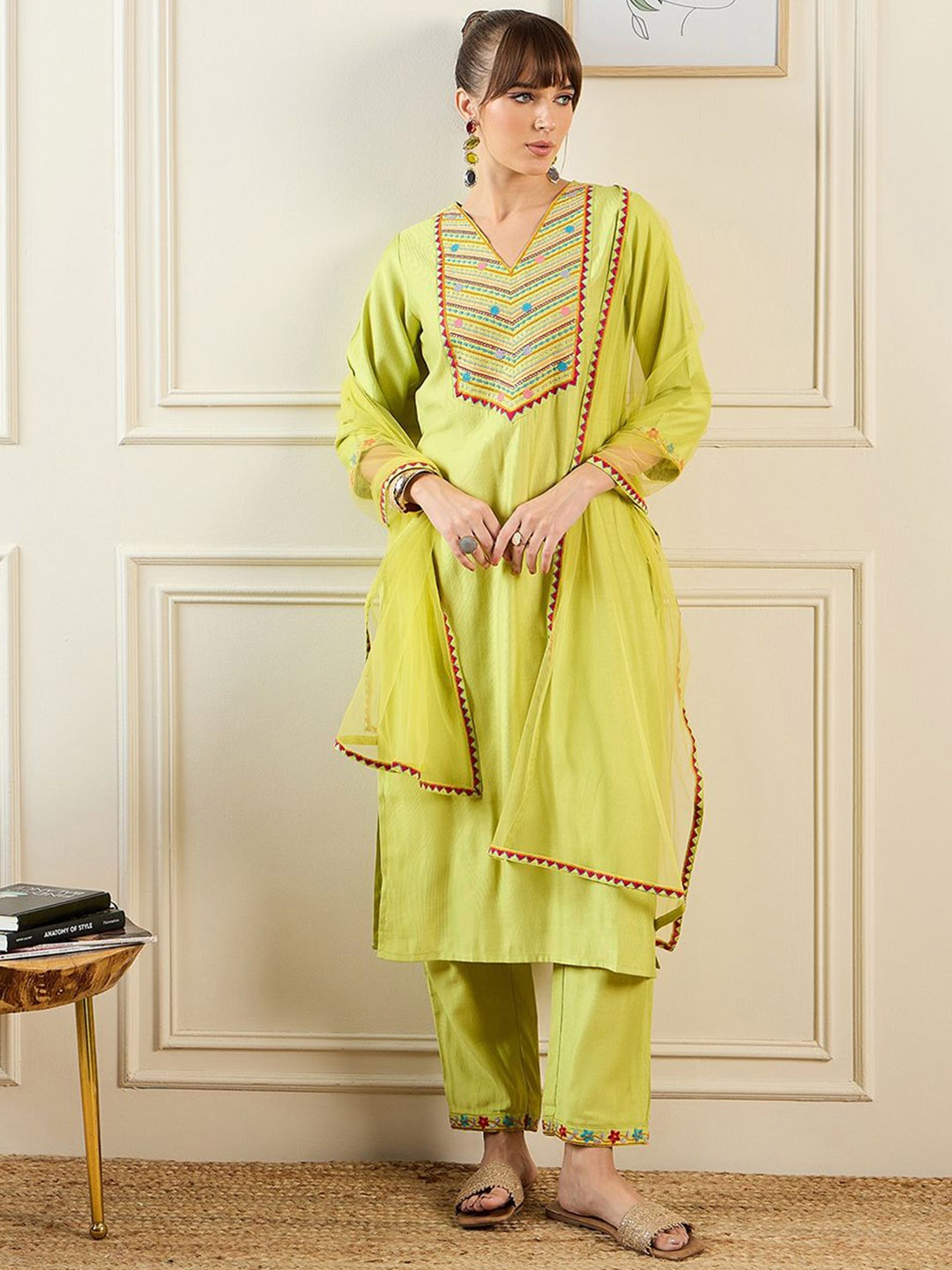 Indo Era Geometric Embroidered Thread Work Liva Straight Kurta With Trousers & Dupatta, Green
Indo Era Geometric Embroidered Thread Work Liva Straight Kurta With Trousers & Dupatta, Green