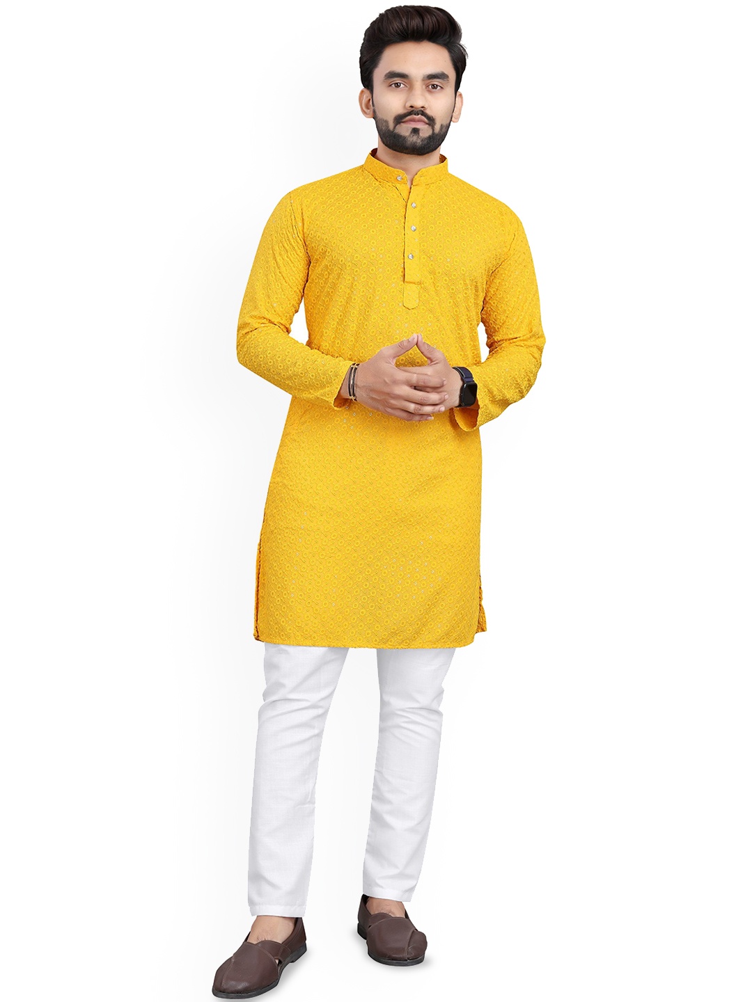 trustous Floral Embroidered Sequinned Mandarin Collar Straight Kurta with Pyjamas, Yellow
trustous Floral Embroidered Sequinned Mandarin Collar Straight Kurta with Pyjamas, Yellow