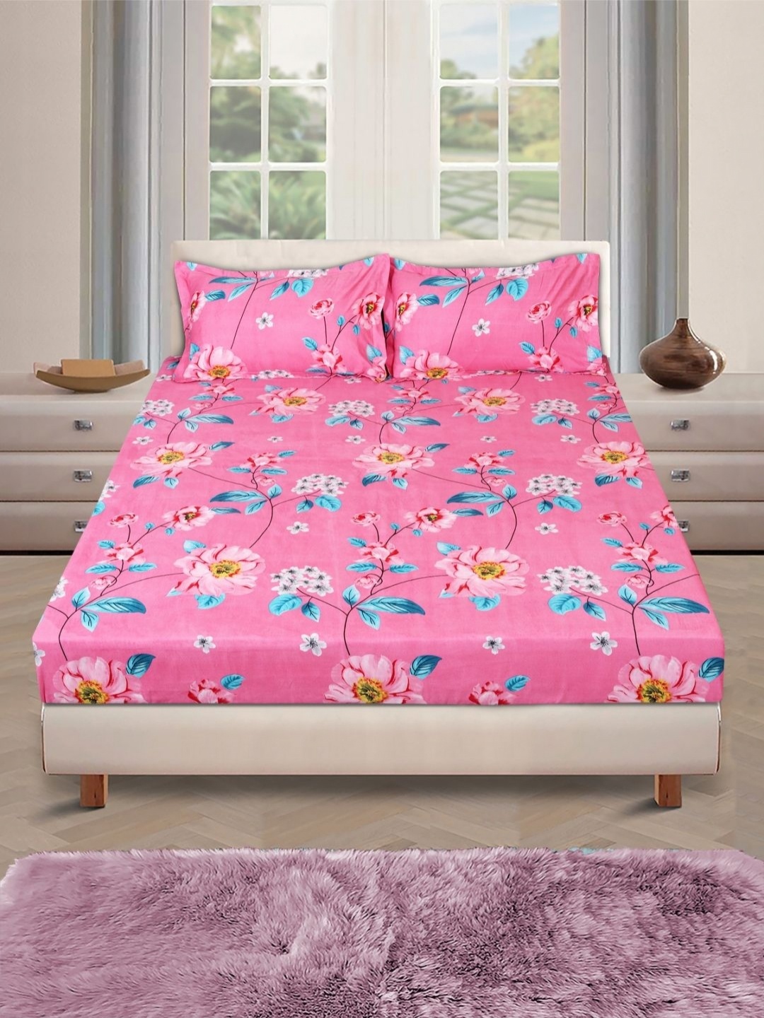 Myntra Elegant Homes Pink & Blue Floral 160 TC Queen Bedsheet with 2 Pillow Covers
Myntra Elegant Homes Pink & Blue Floral 160 TC Queen Bedsheet with 2 Pillow Covers