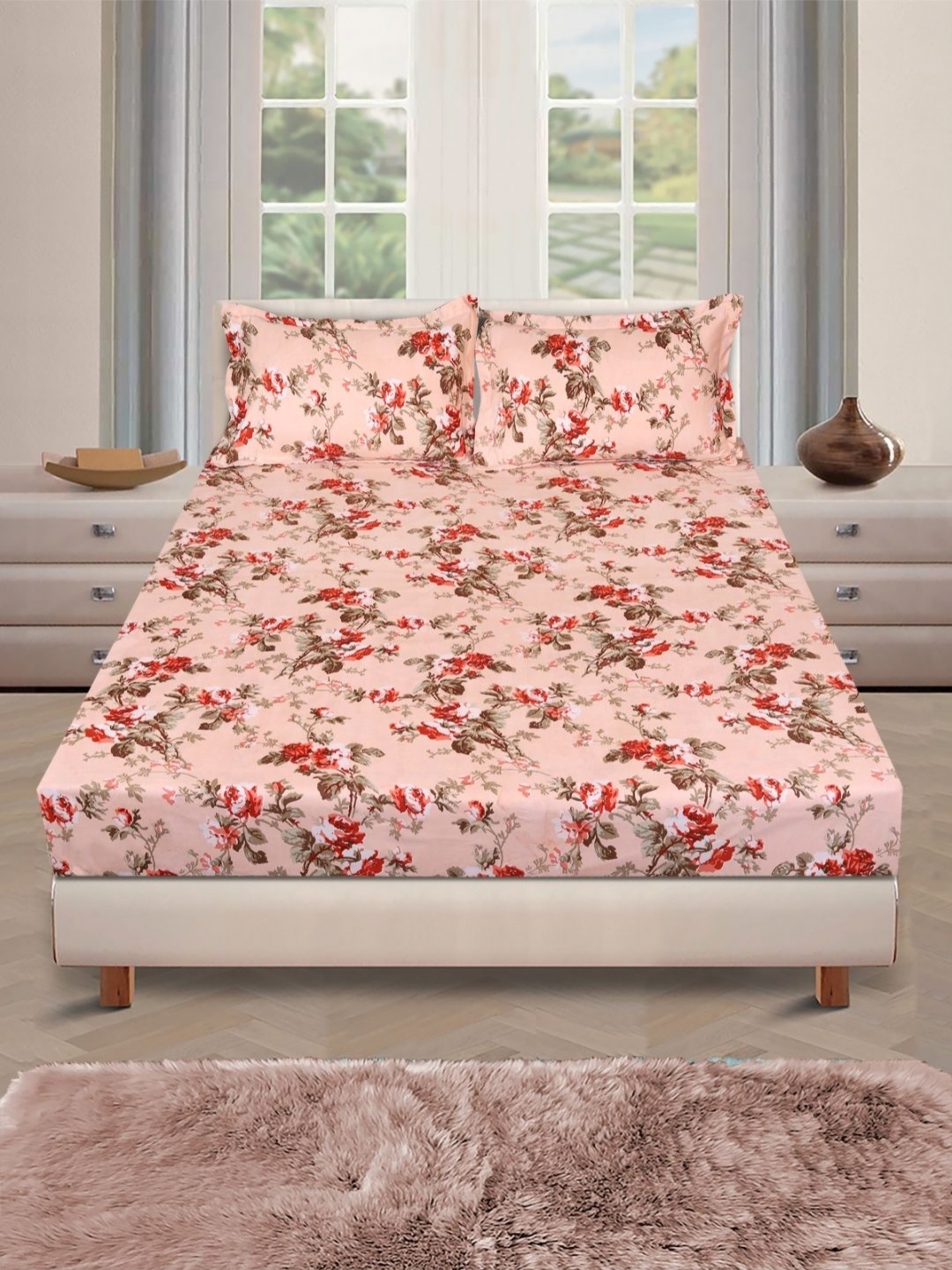 Myntra Elegant Homes Peach-Coloured Floral 160 TC Queen Bedsheet with 2 Pillow Covers
Myntra Elegant Homes Peach-Coloured Floral 160 TC Queen Bedsheet with 2 Pillow Covers