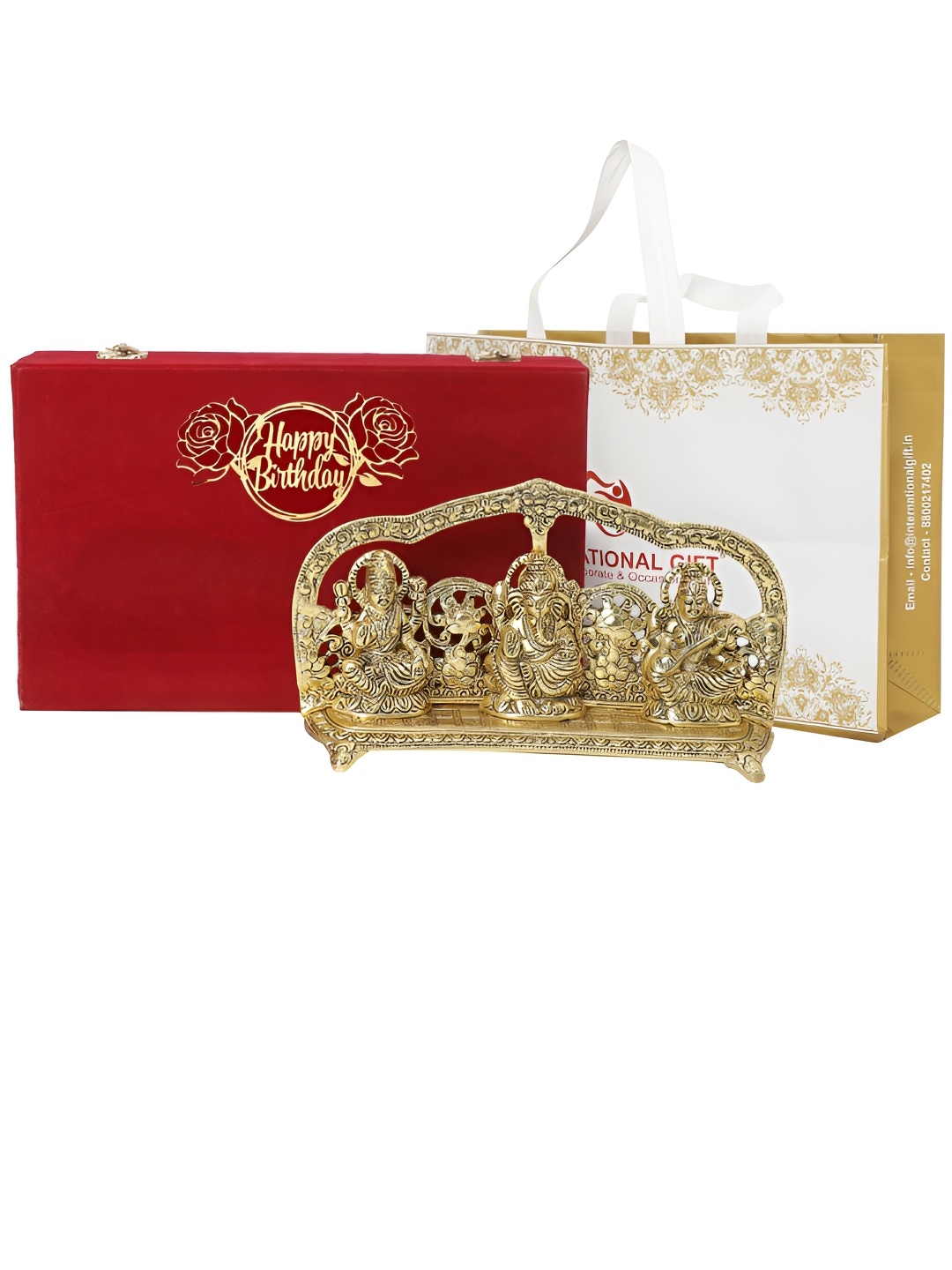 INTERNATIONAL GIFT Gold Toned Lakshmi Ganesha Saraswati Idol & Happy Birthday Tag
INTERNATIONAL GIFT Gold Toned Lakshmi Ganesha Saraswati Idol & Happy Birthday Tag