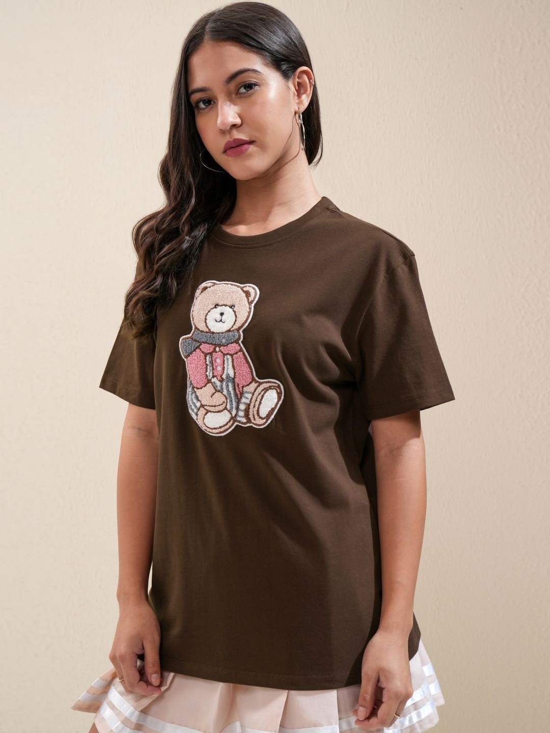 Tokyo Talkies Women Graphic Printed Round Neck Cotton Relaxed Fit T-Shirt, Coffee brown
Tokyo Talkies Women Graphic Printed Round Neck Cotton Relaxed Fit T-Shirt, Coffee brown