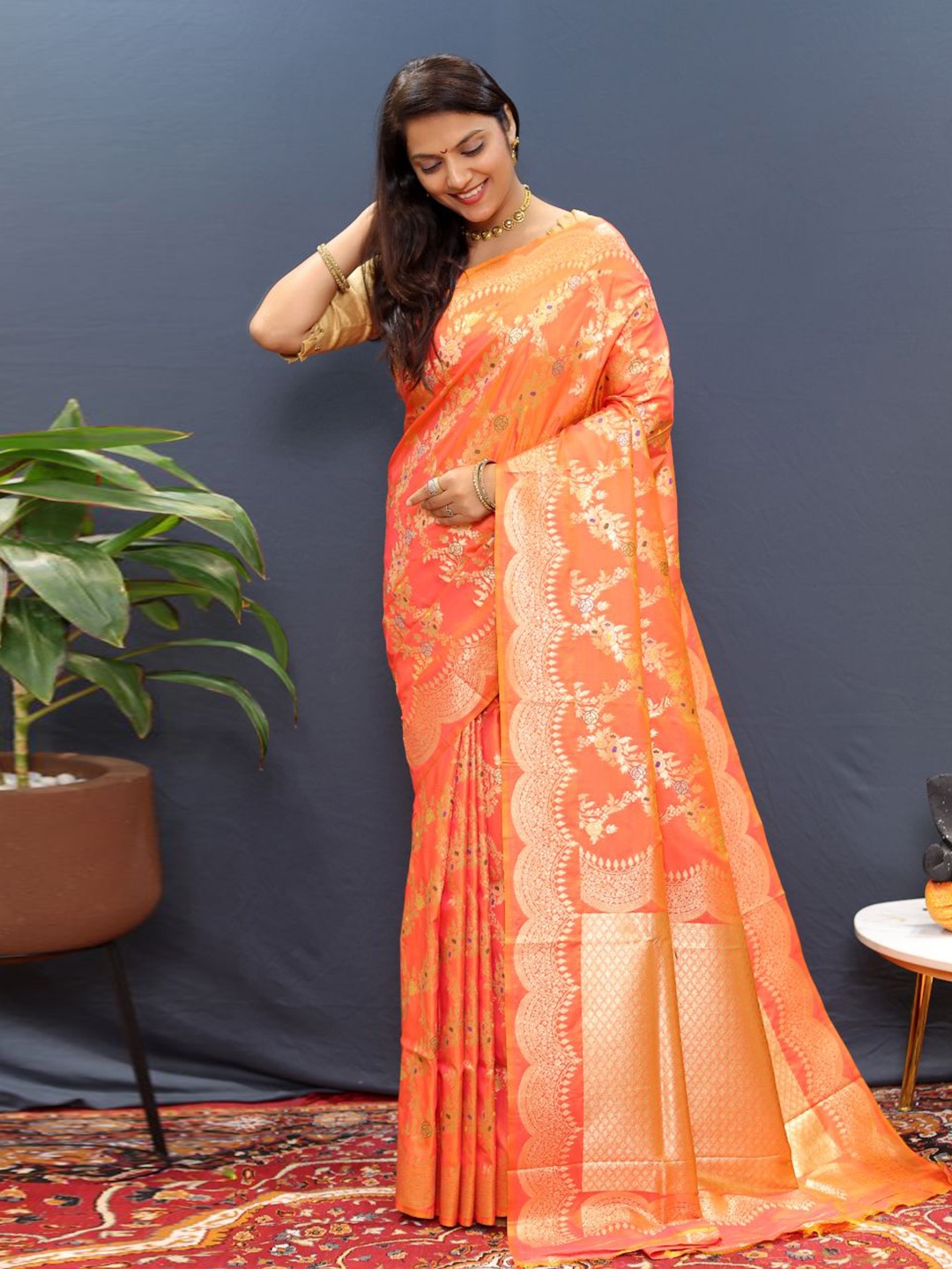 Royal Rajgharana Saree Woven Design Zari Pure Silk Ready to Wear Banarasi Sarees, Orange
Royal Rajgharana Saree Woven Design Zari Pure Silk Ready to Wear Banarasi Sarees, Orange
