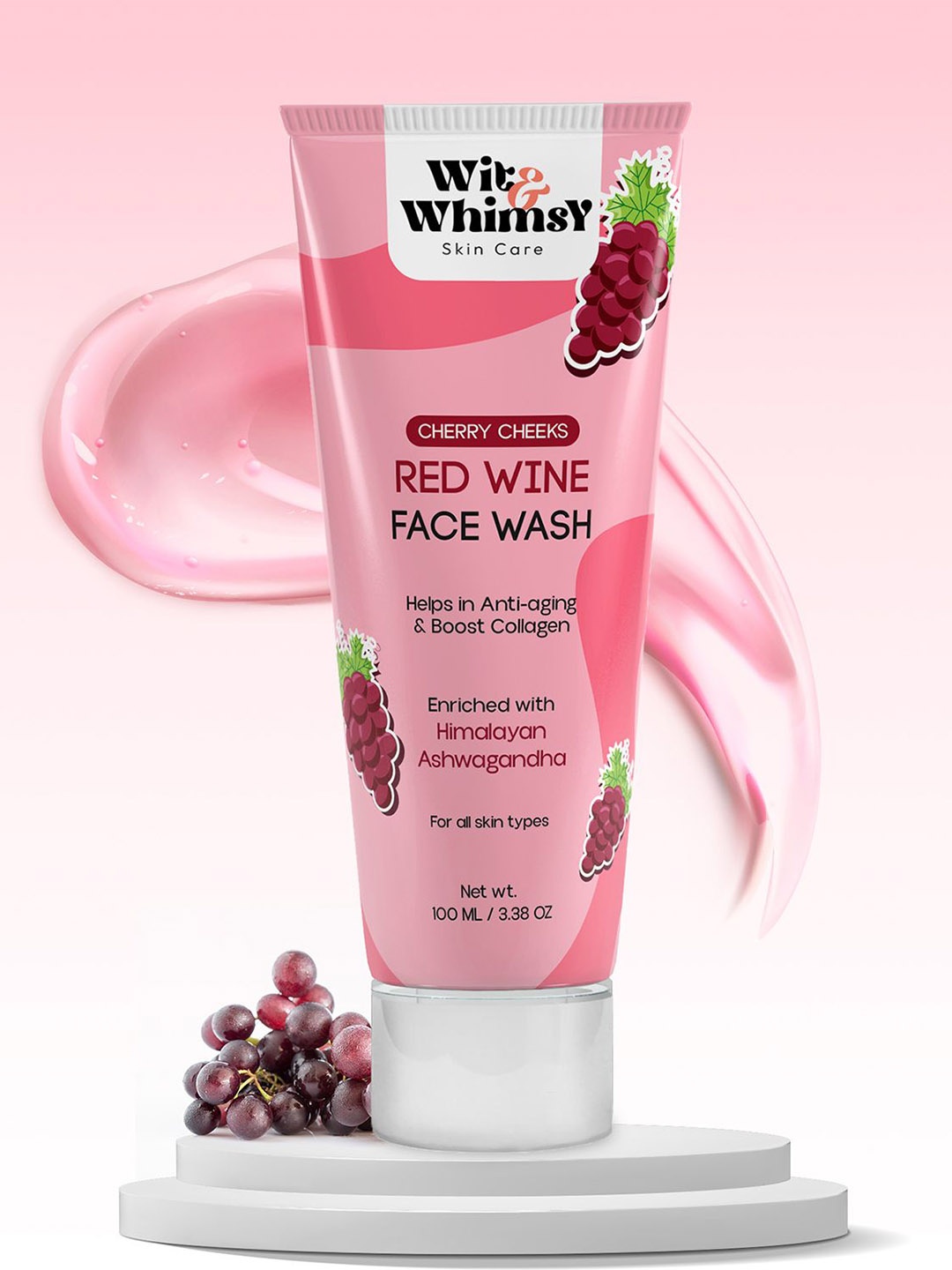 Wit and Whimsy Cherry Cheeks Himalayan Ashwagandha Enriched Red Wine Face Wash- 100ml, White
Wit and Whimsy Cherry Cheeks Himalayan Ashwagandha Enriched Red Wine Face Wash- 100ml, White