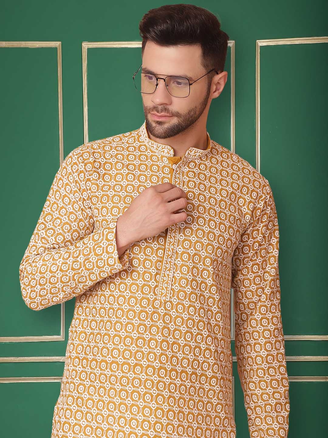 Jompers Floral Embroidered Mandarin Collar Chikankari Straight Kurta With Pyjama, Mustard
Jompers Floral Embroidered Mandarin Collar Chikankari Straight Kurta With Pyjama, Mustard
