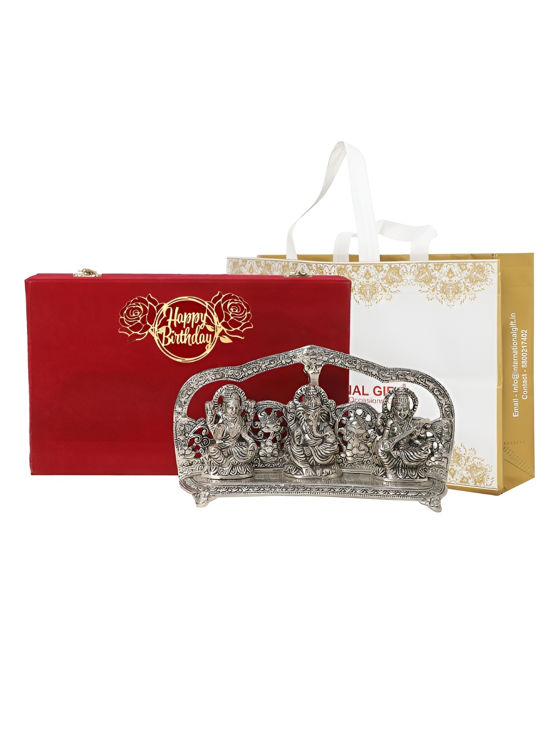 INTERNATIONAL GIFT Silver Toned Laxmi Ganesh Saraswati Metal Idol Showpiece & Velvet Box
INTERNATIONAL GIFT Silver Toned Laxmi Ganesh Saraswati Metal Idol Showpiece & Velvet Box