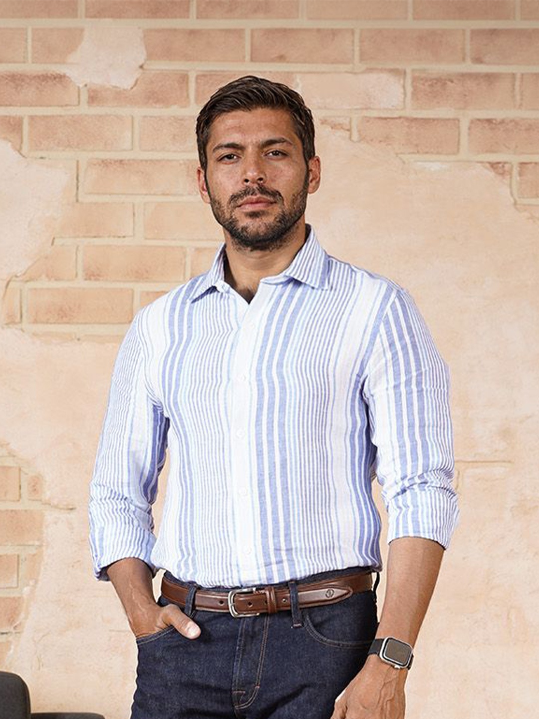 Monks of Method Men Relaxed Spread Collar Striped Linen Relaxed Fit Casual Shirt, Blue
Monks of Method Men Relaxed Spread Collar Striped Linen Relaxed Fit Casual Shirt, Blue