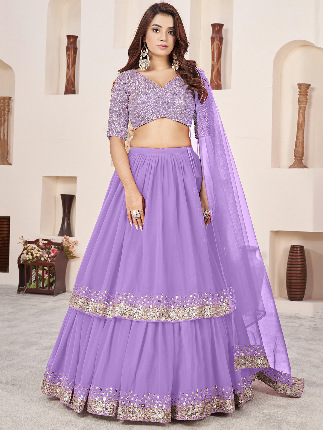 FABPIXEL Embroidered Sequinned Semi-Stitched Lehenga & Unstitched Blouse With Dupatta, Lavender
FABPIXEL Embroidered Sequinned Semi-Stitched Lehenga & Unstitched Blouse With Dupatta, Lavender