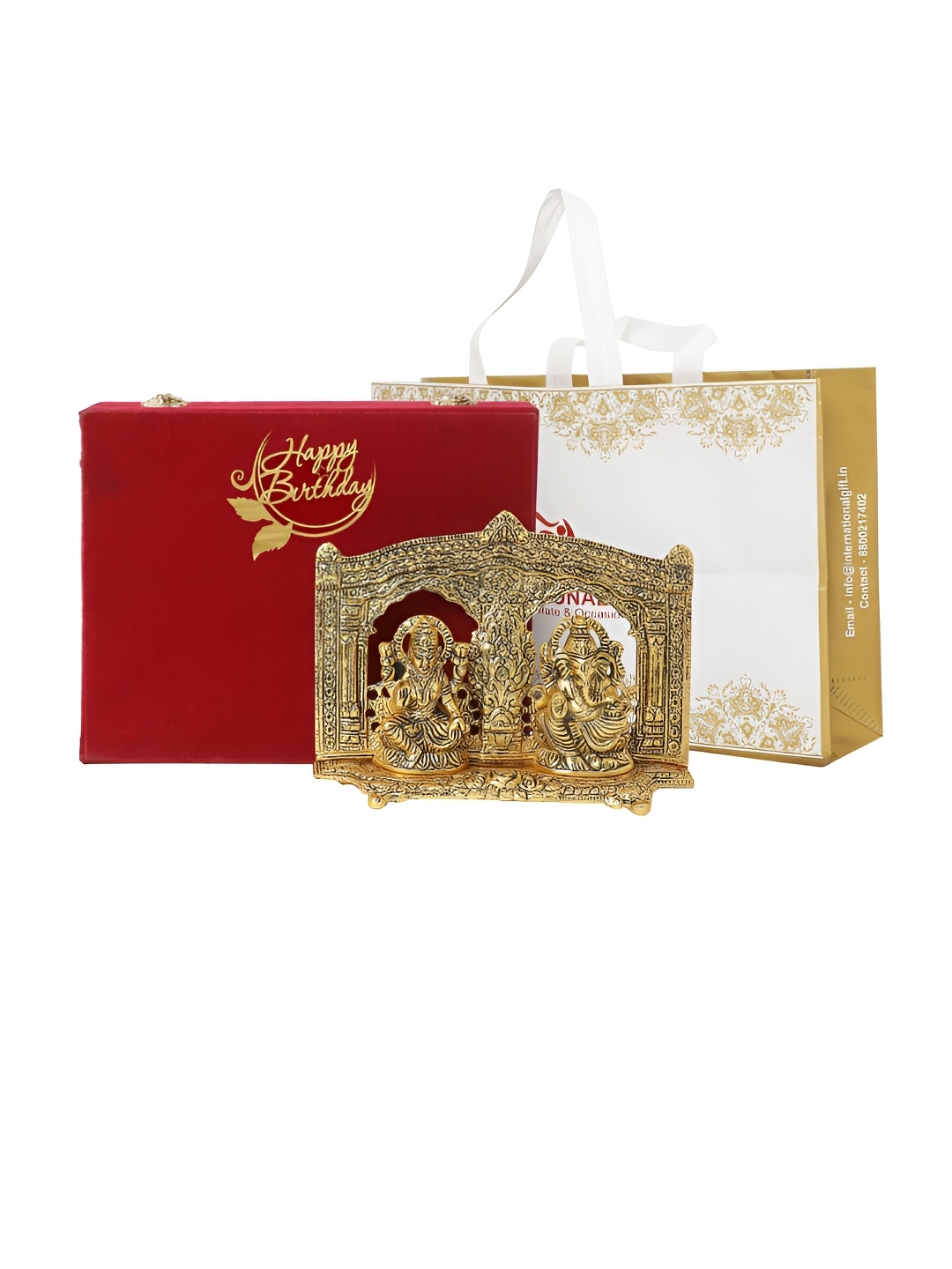 INTERNATIONAL GIFT Gold Toned Laxmi Ganesh Metal Idol Showpiece With Velvet Box & Bag
INTERNATIONAL GIFT Gold Toned Laxmi Ganesh Metal Idol Showpiece With Velvet Box & Bag