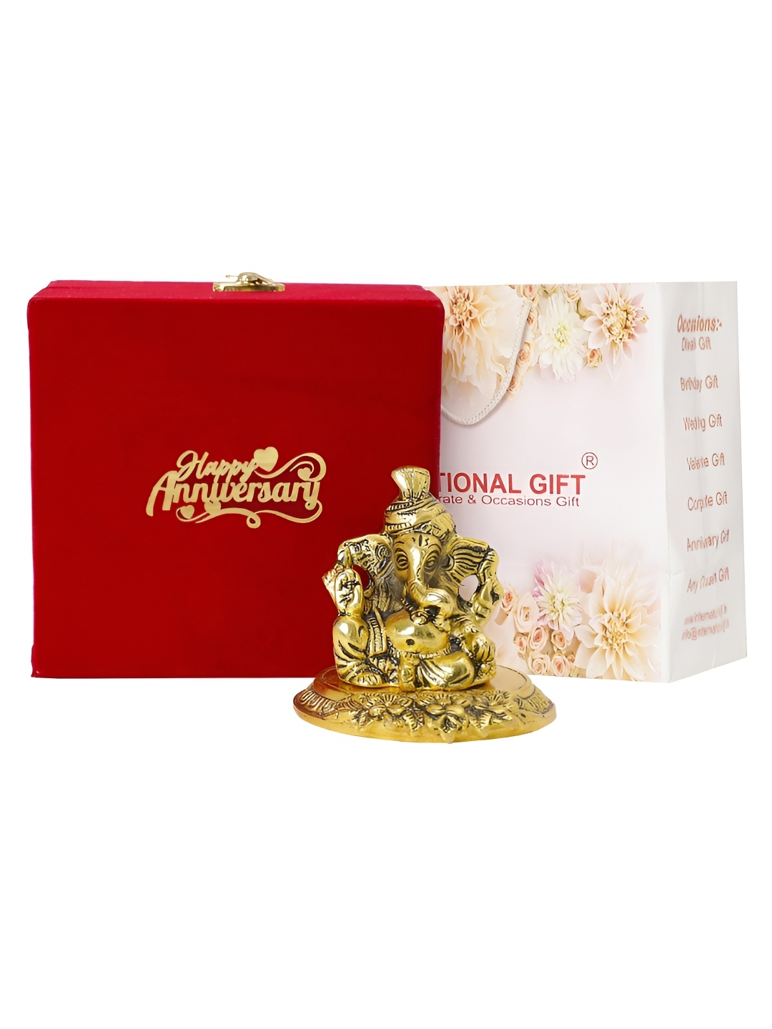 INTERNATIONAL GIFT Gold Toned Pagdi Ganesh Idol Metal Showpiece With Velvet Box & Bag
INTERNATIONAL GIFT Gold Toned Pagdi Ganesh Idol Metal Showpiece With Velvet Box & Bag