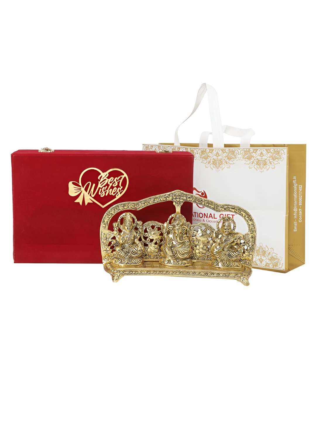 INTERNATIONAL GIFT Yellow Lakshmi Ganesh Saraswati Idol with Best Wishes Tag & Velvet Box, Gold
INTERNATIONAL GIFT Yellow Lakshmi Ganesh Saraswati Idol with Best Wishes Tag & Velvet Box, Gold