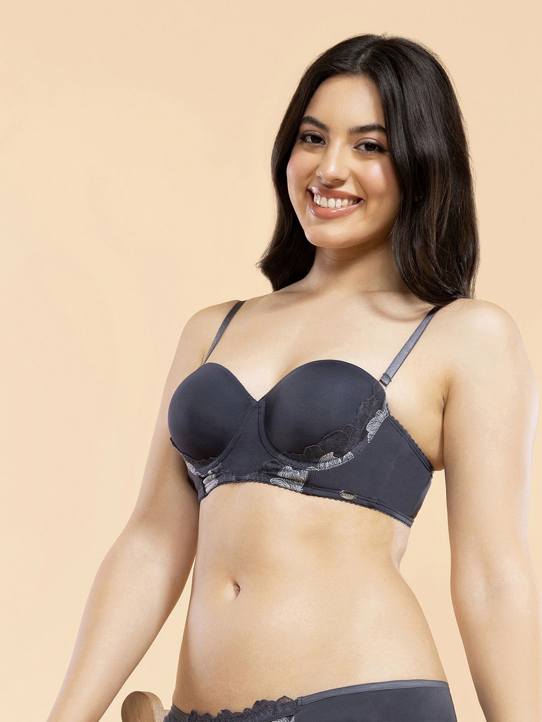 Enamor Luxe Multiway Lace Balconette Padded Wired Medium Coverage Bra F143, Grey
Enamor Luxe Multiway Lace Balconette Padded Wired Medium Coverage Bra F143, Grey