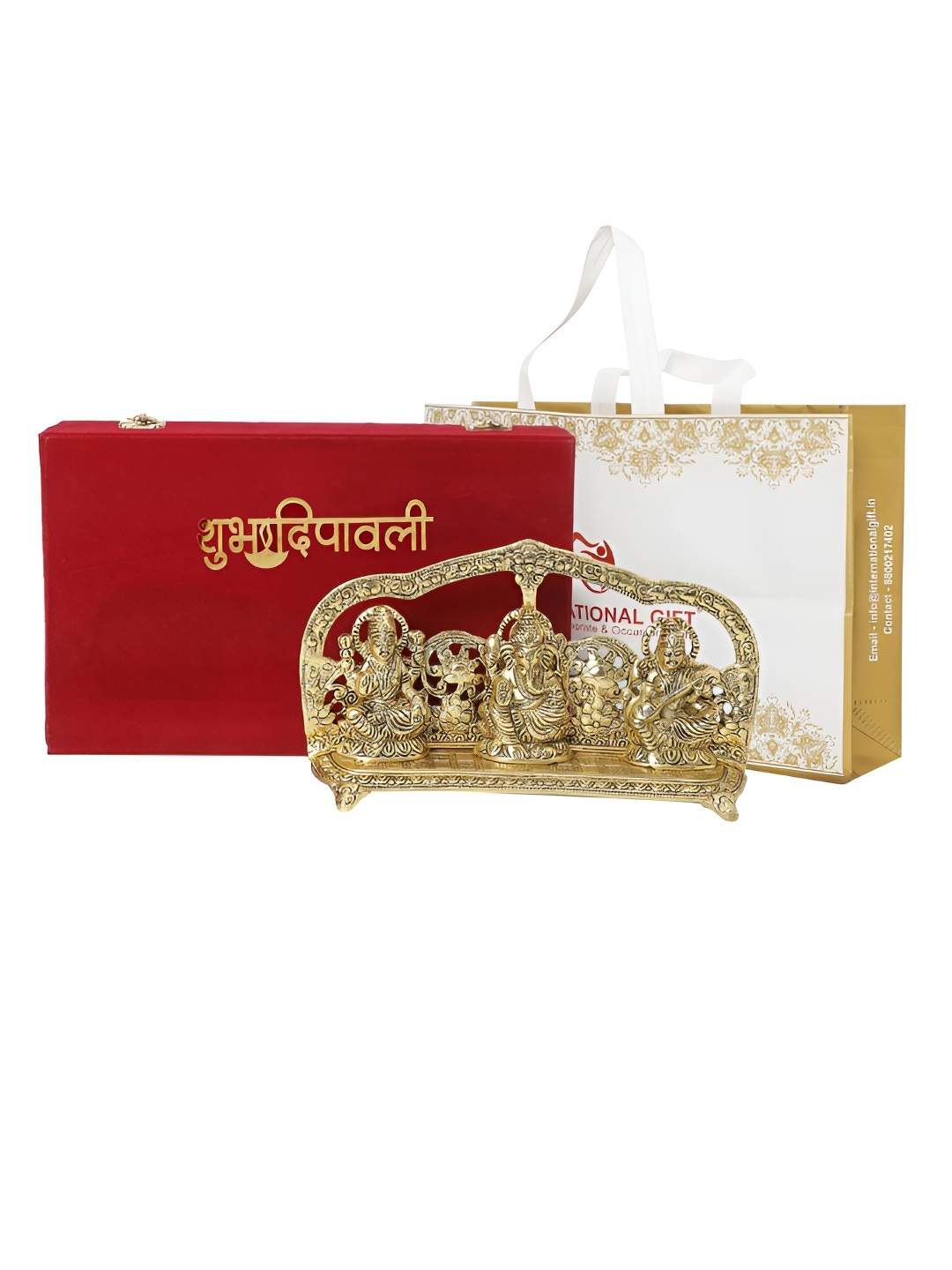 INTERNATIONAL GIFT Gold Toned Laxmi Ganesh Saraswati Idol Metal Showpiece With Velvet Box
INTERNATIONAL GIFT Gold Toned Laxmi Ganesh Saraswati Idol Metal Showpiece With Velvet Box