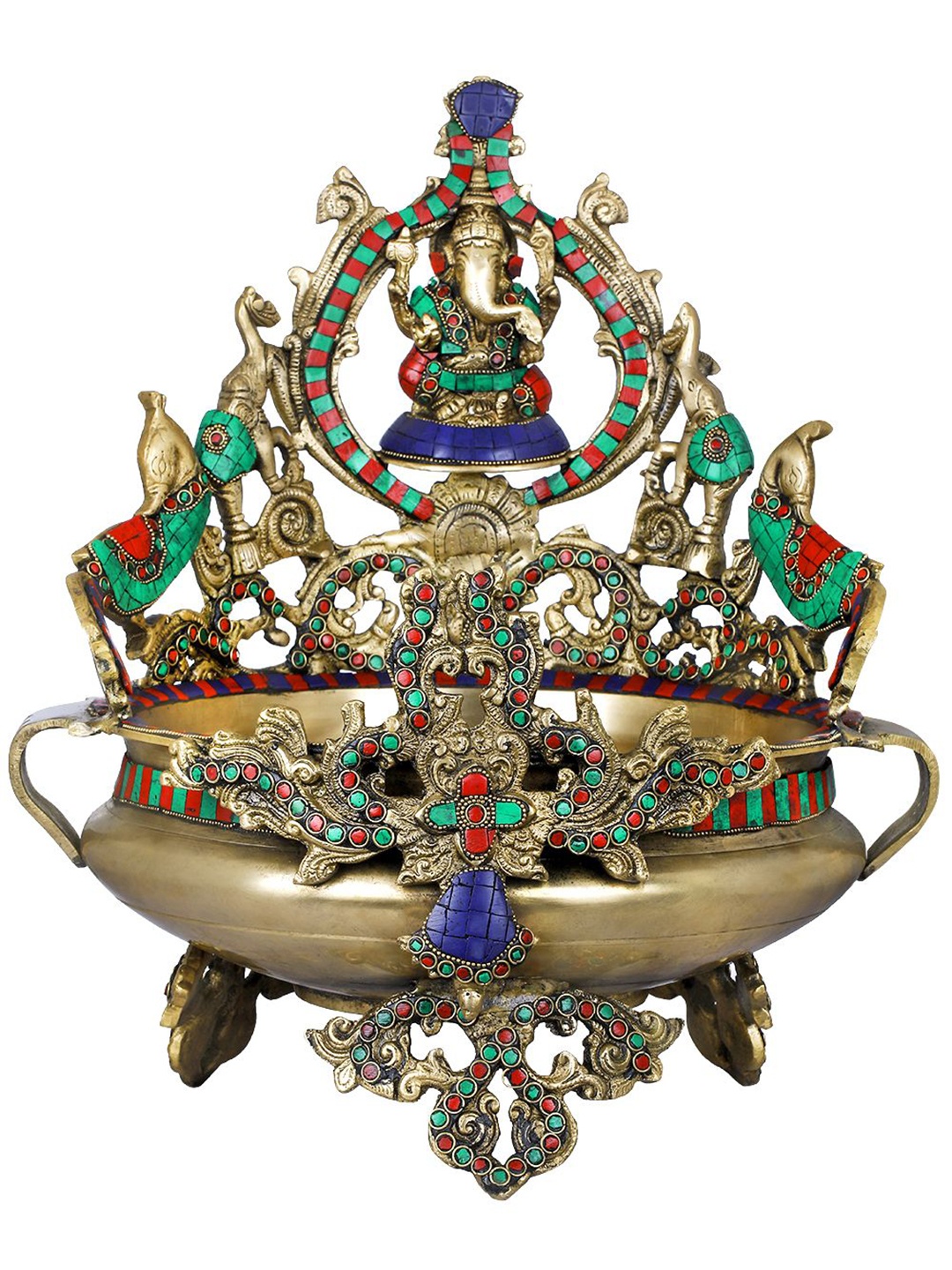 Exotic India 16" Lord Ganesha Urli with Peacocks and Elephants in Brass with Inlay Work, Gold
Exotic India 16" Lord Ganesha Urli with Peacocks and Elephants in Brass with Inlay Work, Gold