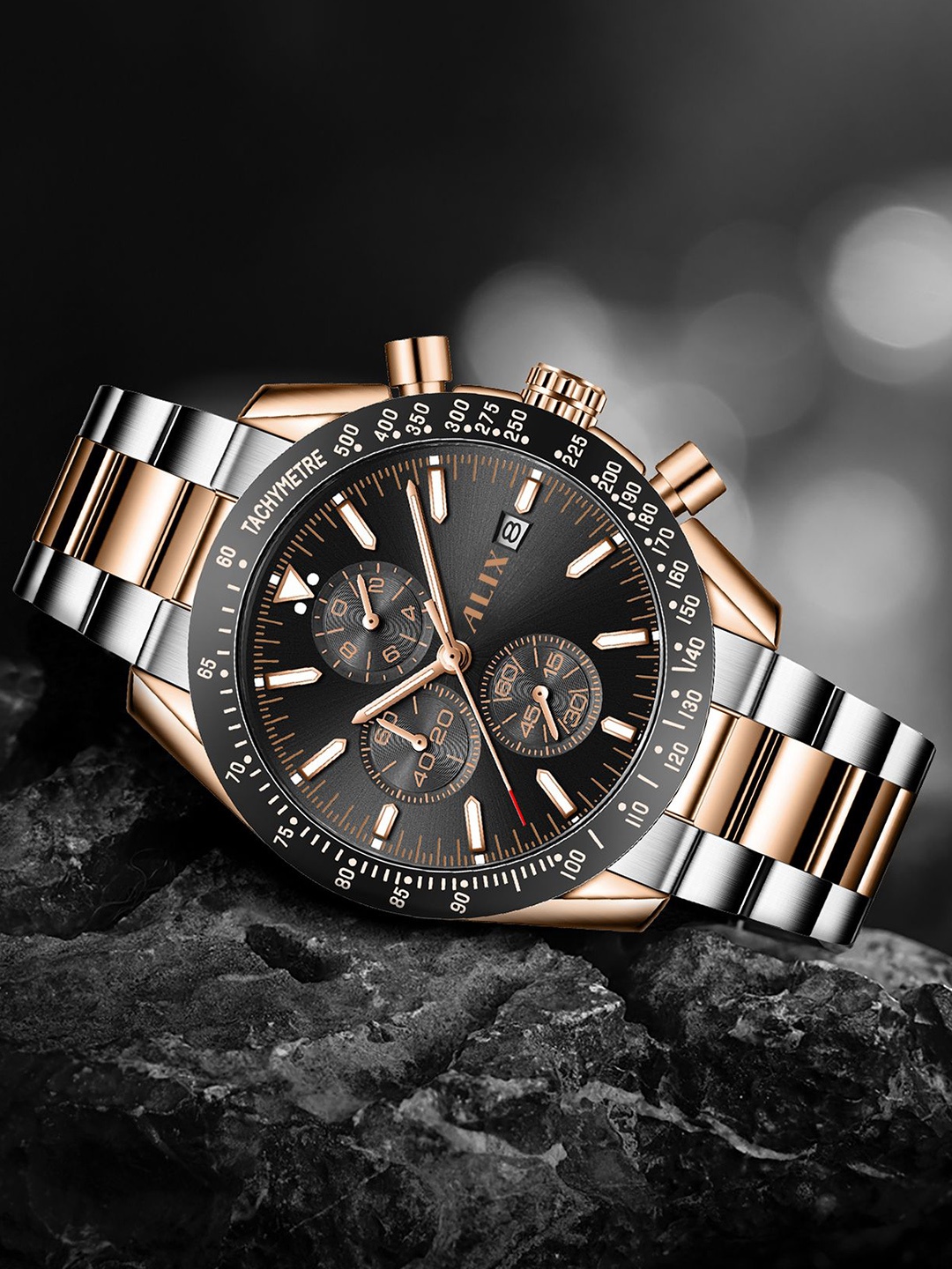 ALIX Men Brass Dial & Stainless Steel Bracelet Style Straps Analogue Chronograph Watch AL3014S SRGB, Black
ALIX Men Brass Dial & Stainless Steel Bracelet Style Straps Analogue Chronograph Watch AL3014S SRGB, Black