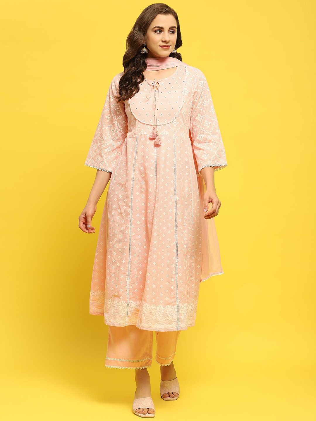 Shree Geometric Printed Pure Cotton Anarkali Kurta & Trousers With Dupatta, Pink
Shree Geometric Printed Pure Cotton Anarkali Kurta & Trousers With Dupatta, Pink