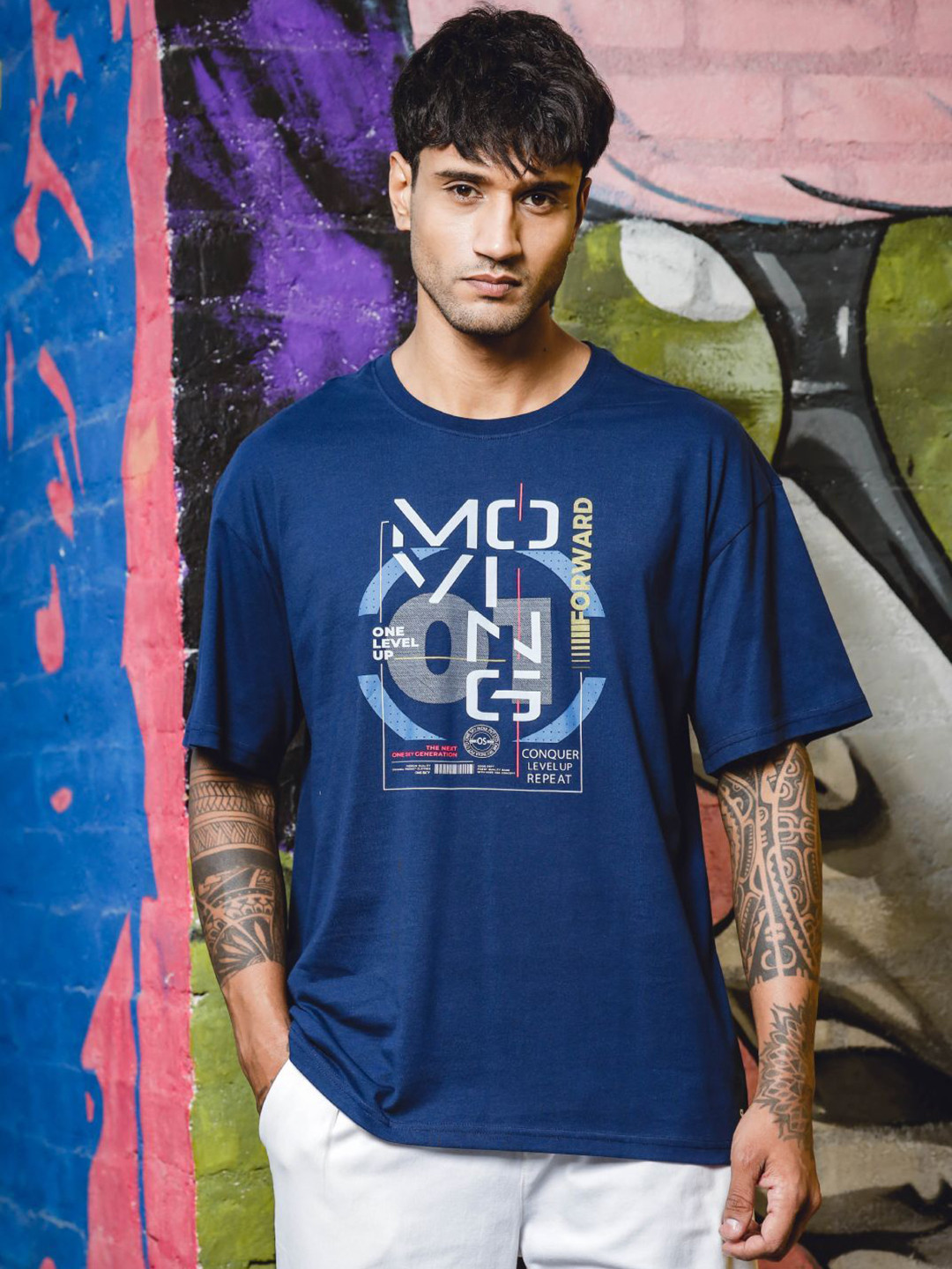 ONE SKY Men Typography Printed Round Neck Cotton Oversized T-shirt, Black 
ONE SKY Men Typography Printed Round Neck Cotton Oversized T-shirt, Black