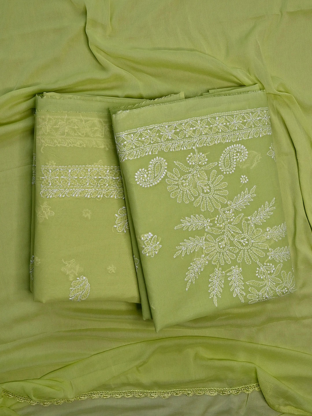 Seva Chikan Ethnic Motifs Embroidered Chikankari Unstitched Dress Material, Green
Seva Chikan Ethnic Motifs Embroidered Chikankari Unstitched Dress Material, Green