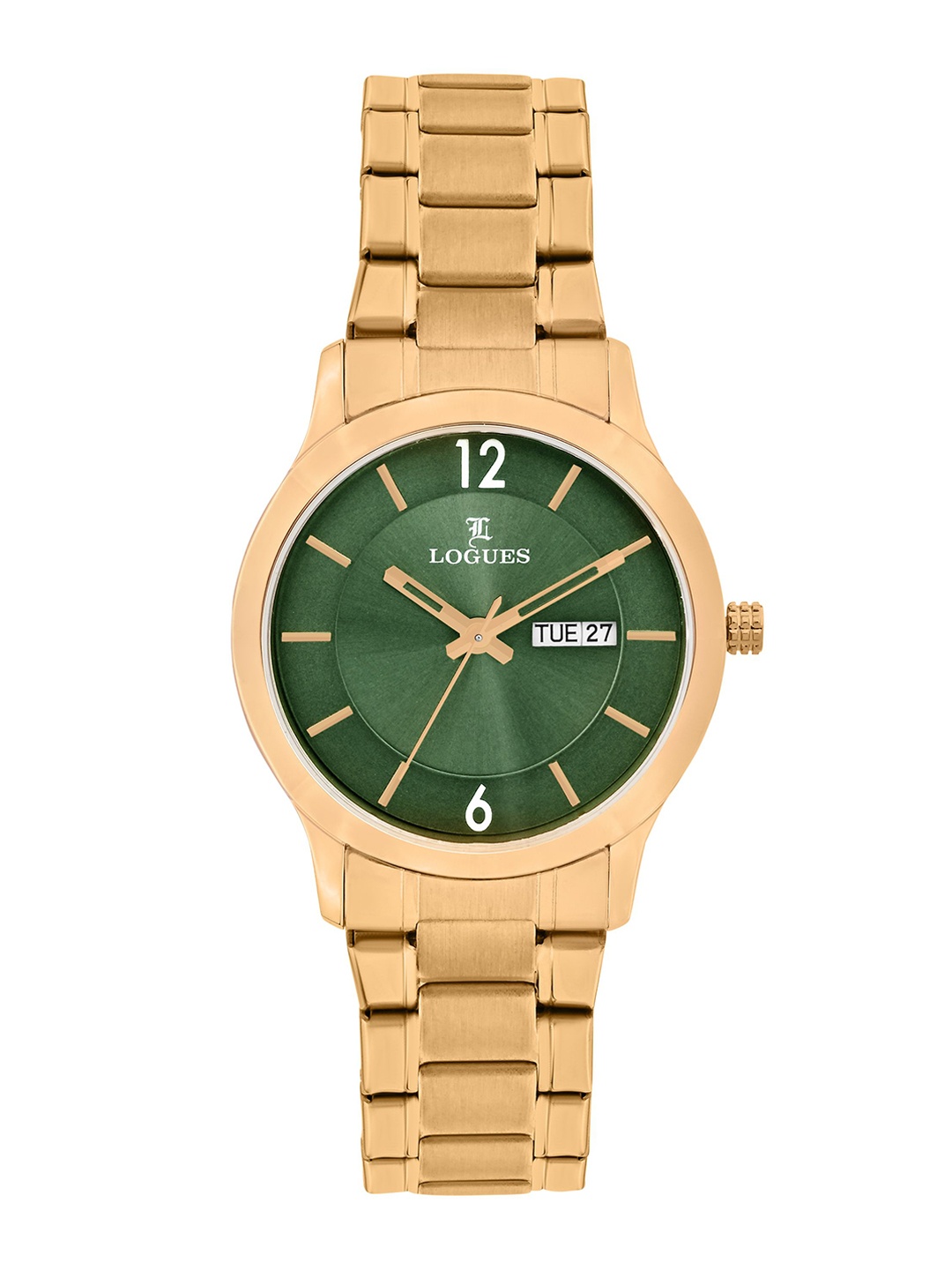 L LOGUES Men Brass Dial & Bracelet Style Straps Analogue Watch G E-456 WMD-10, Green
L LOGUES Men Brass Dial & Bracelet Style Straps Analogue Watch G E-456 WMD-10, Green