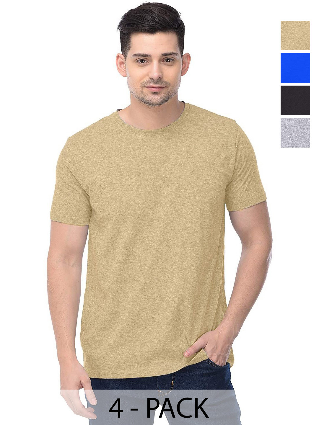 COLOR CAPITAL Unisex Pack Of 4 Solid Round Neck Cotton T-shirts, Na 
COLOR CAPITAL Unisex Pack Of 4 Solid Round Neck Cotton T-shirts, Na