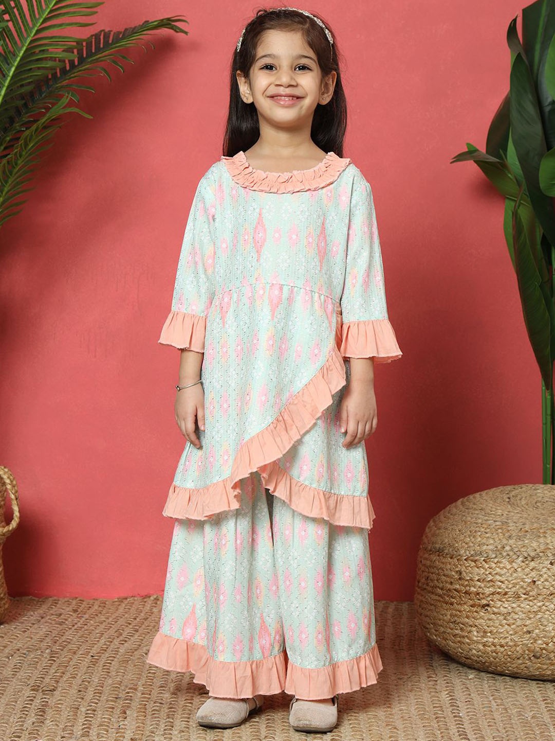 Readiprint Girls Geometric Embroidered Empire Pure Cotton A-Line Kurta & Sharara, Green
Readiprint Girls Geometric Embroidered Empire Pure Cotton A-Line Kurta & Sharara, Green
