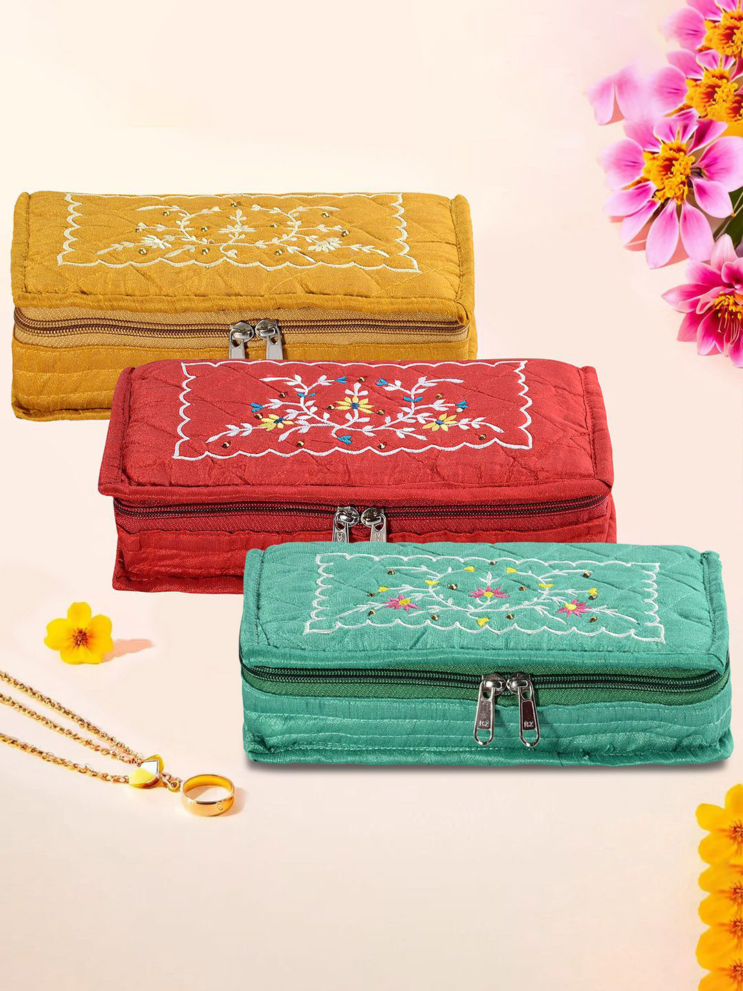 Kuber Industries Yellow & Red 3 Pieces Embroidered Jewellery Organisers 
Kuber Industries Yellow & Red 3 Pieces Embroidered Jewellery Organisers