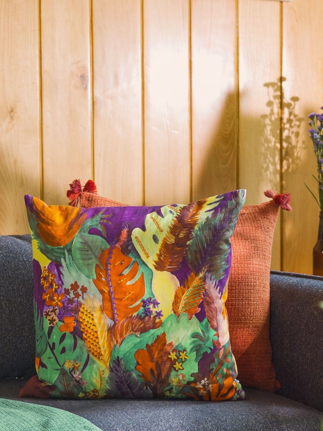 ONSETHOMES flair of nature Orange-Colored & Green Floral Cotton Square Cushion Cover
ONSETHOMES flair of nature Orange-Colored & Green Floral Cotton Square Cushion Cover