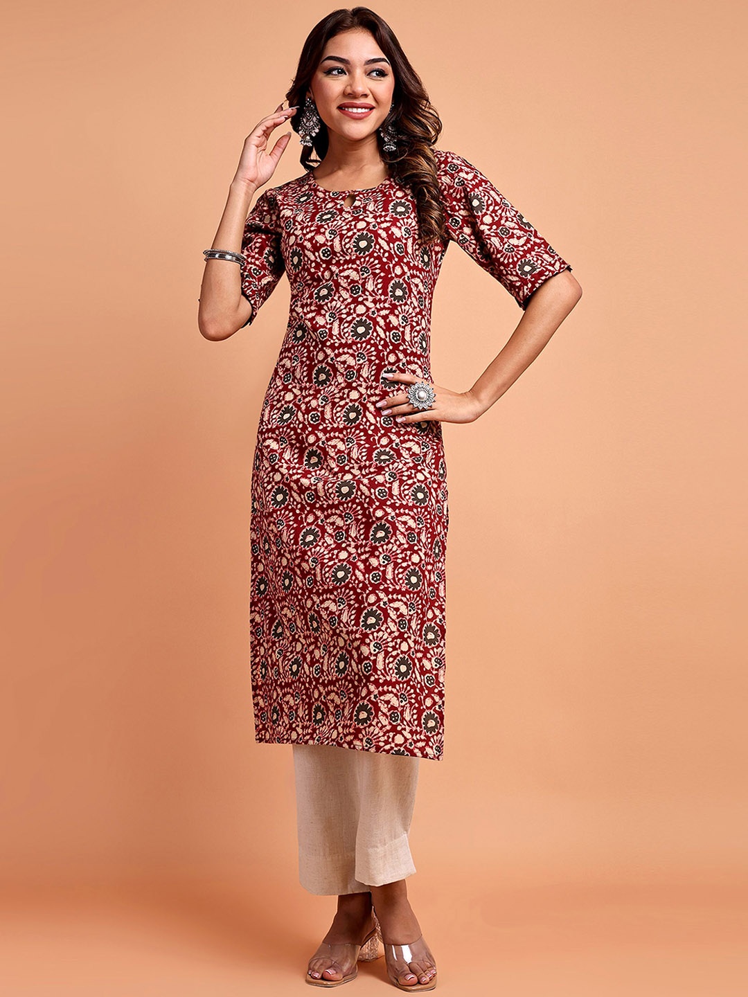 Vastara the Label Floral Batik Printed Regular Pure Cotton Kurta With Trousers, Maroon
Vastara the Label Floral Batik Printed Regular Pure Cotton Kurta With Trousers, Maroon