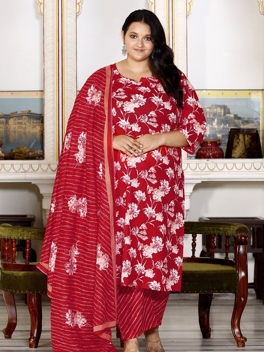 Swasti Plus Size Floral Printed Regular Pure Cotton Kurta With Trousers & Dupatta, Red
Swasti Plus Size Floral Printed Regular Pure Cotton Kurta With Trousers & Dupatta, Red