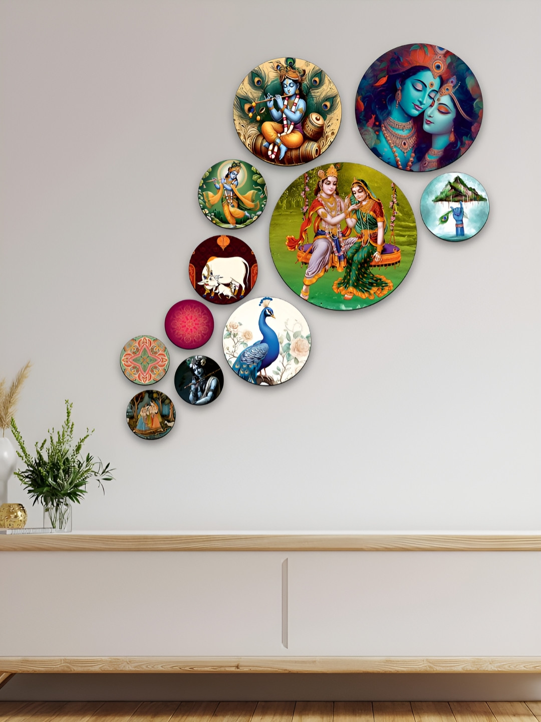 CLAWCRAFTS Blue and Green 11 Pieces Krishna & Nature Inspired Wooden Wall Plates
CLAWCRAFTS Blue and Green 11 Pieces Krishna & Nature Inspired Wooden Wall Plates