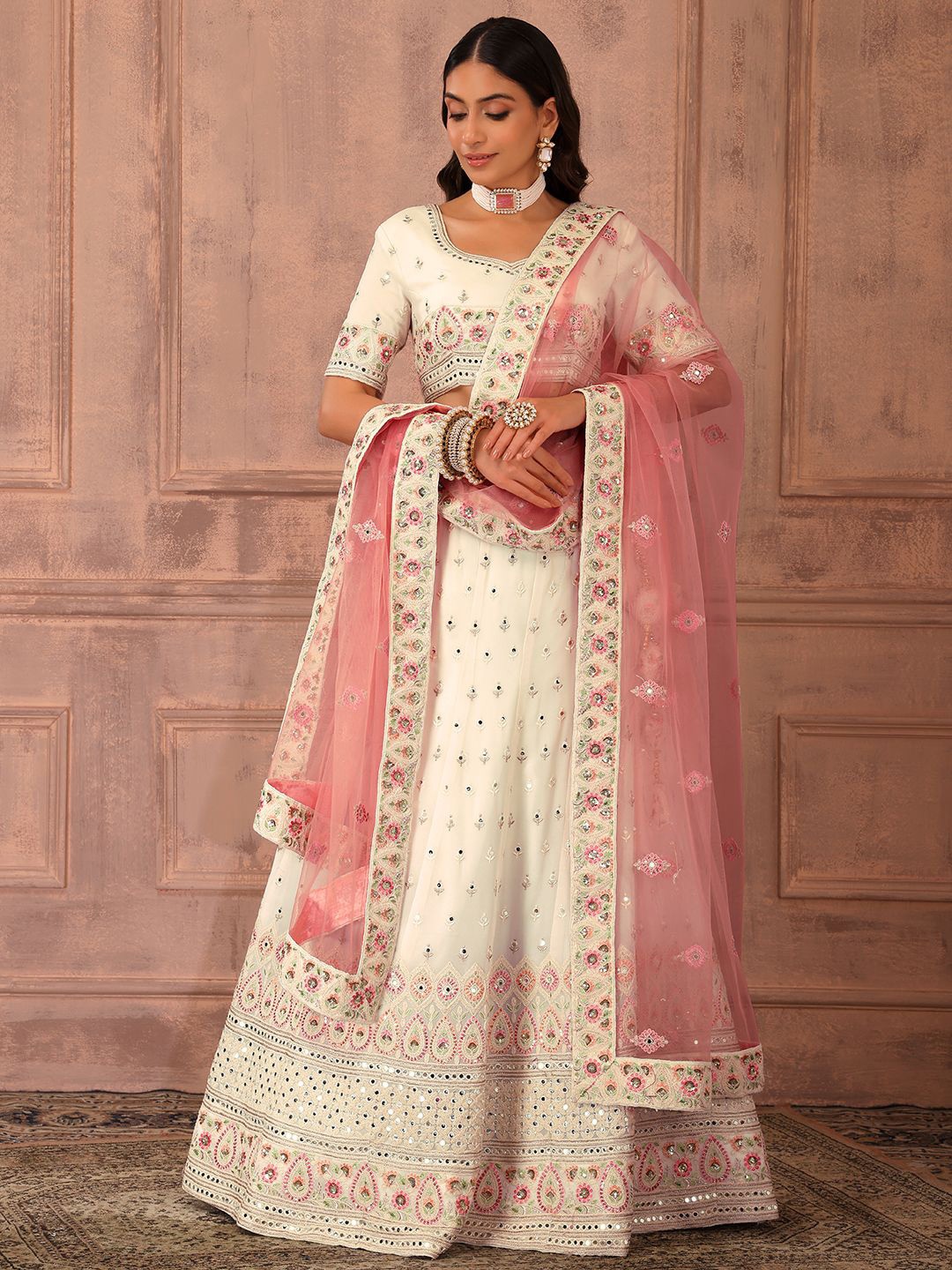 Indya Luxe Embroidered Mirror Work Ready o Wear Lehenga & Blouse With Dupatta, White
Indya Luxe Embroidered Mirror Work Ready o Wear Lehenga & Blouse With Dupatta, White